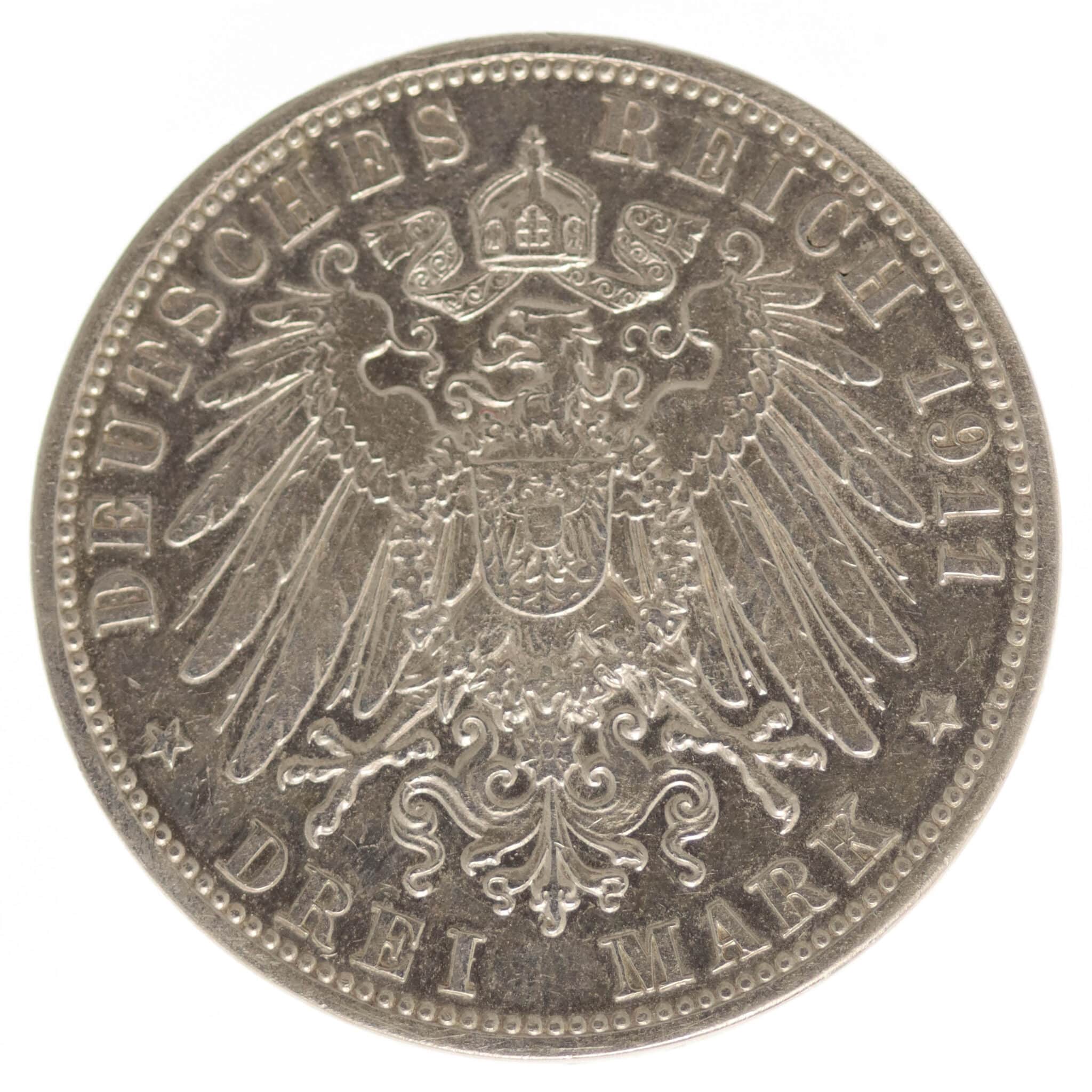 deutsches-kaiserreich-ab-1871-deutsche-silbermuenzen - Schaumburg Lippe Georg 3 Mark 1911