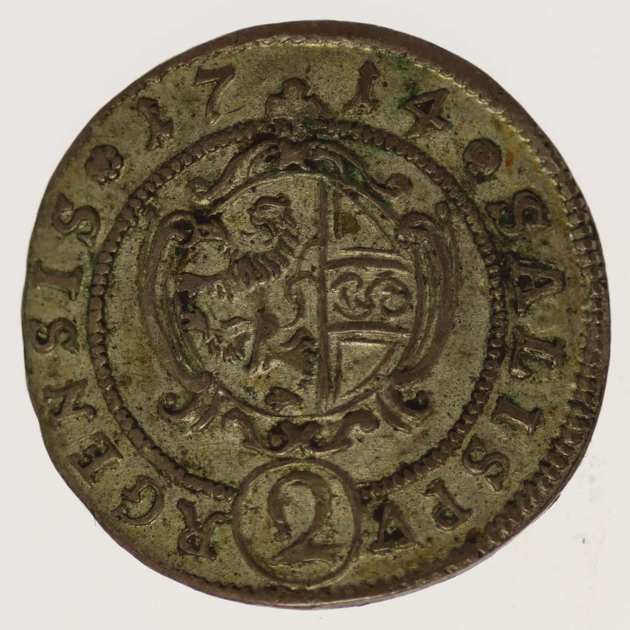 oesterreich-silbermuenzen-uebriges-europa - Habsburg Salzburg Erzbischof Franz Anton von Harrach 2 Kreuzer 1714