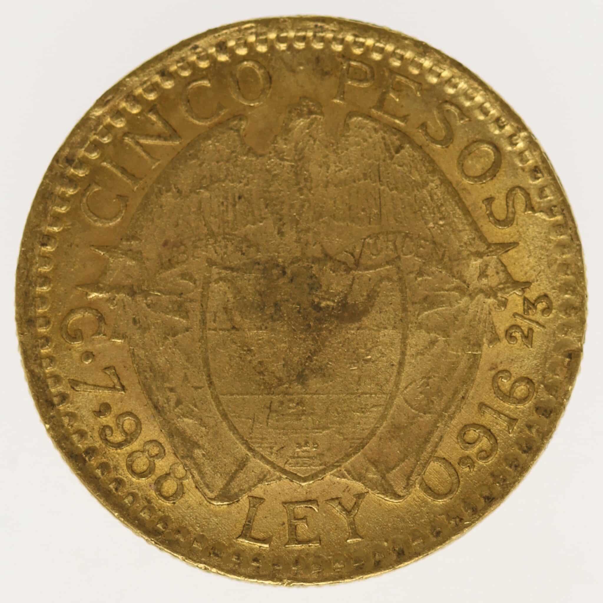kolumbien - Kolumbien 5 Pesos 1919