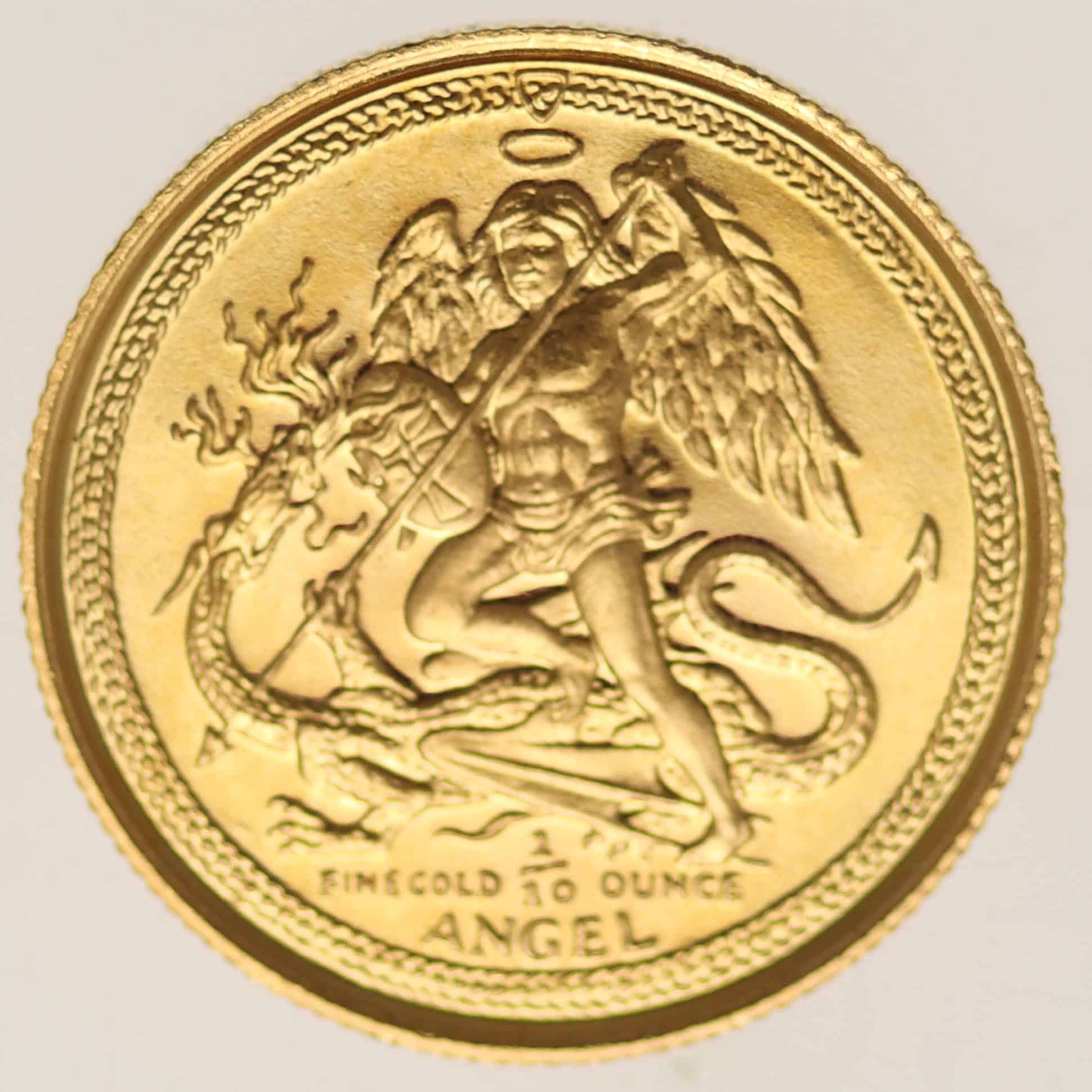 isle-of-man - Isle of Man Elisabeth II. 1/10 OZ 1985 Angel