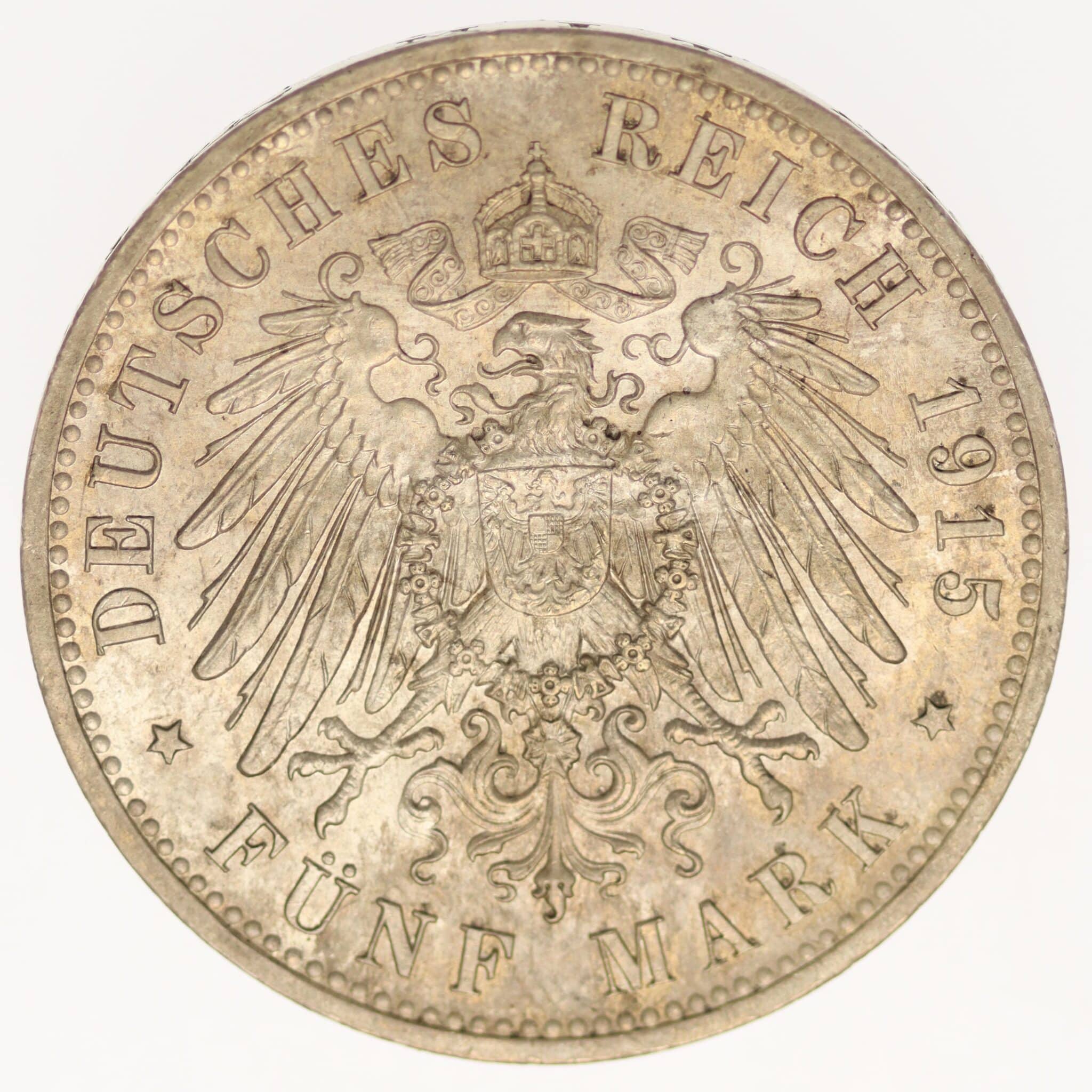 deutsches-kaiserreich-ab-1871-deutsche-silbermuenzen - Braunschweig Lüneburg Ernst August 5 Mark 1915