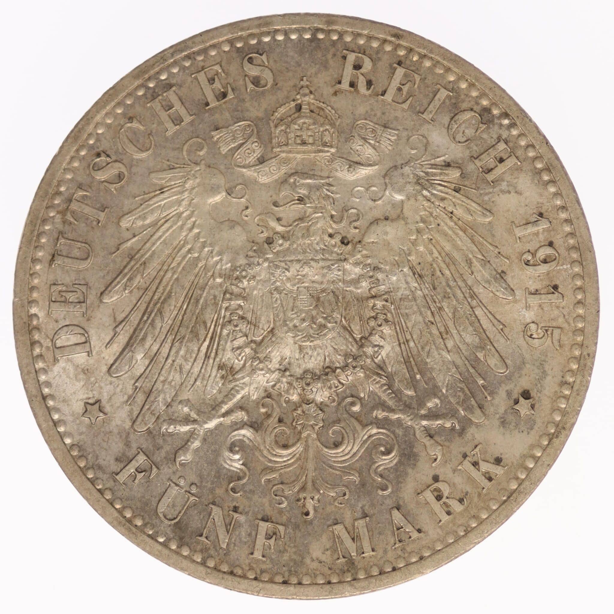 deutsches-kaiserreich-ab-1871-deutsche-silbermuenzen - Braunschweig Lüneburg Ernst August 5 Mark 1915