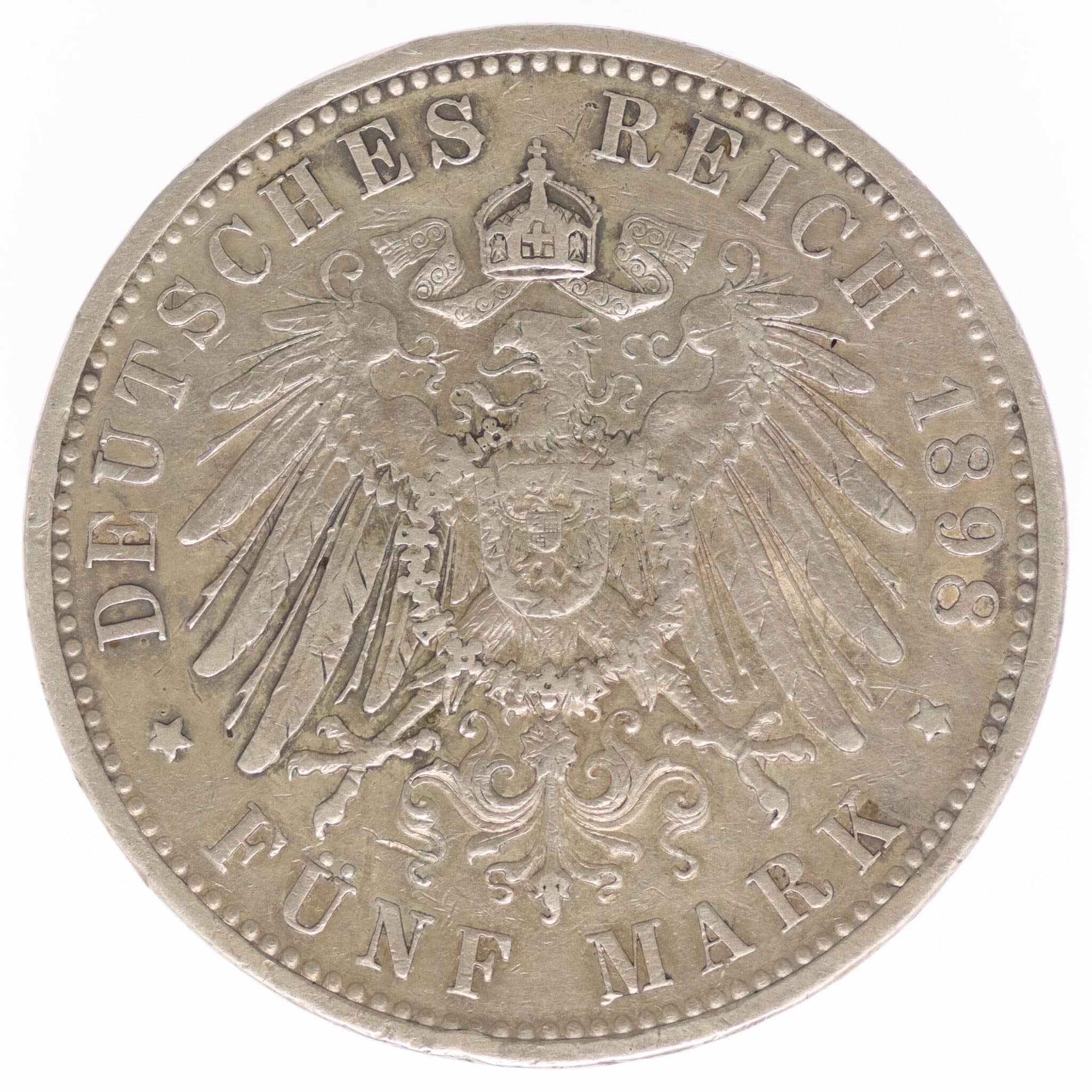 deutsches-kaiserreich-ab-1871-deutsche-silbermuenzen - Hessen Ernst Ludwig 5 Mark 1898 A