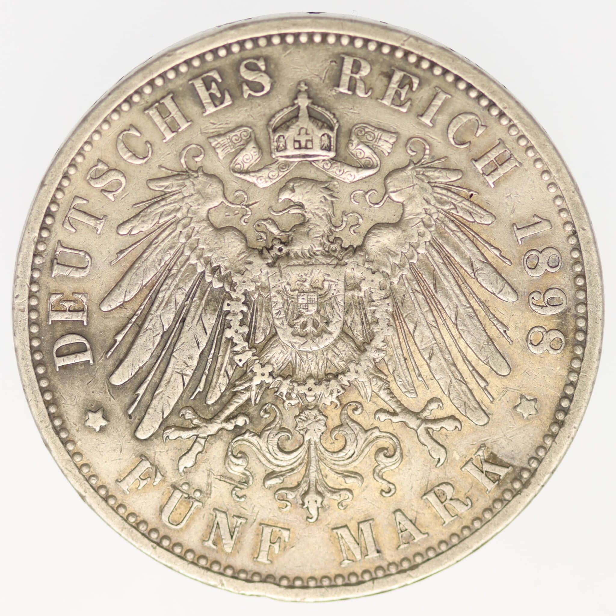 deutsches-kaiserreich-ab-1871-deutsche-silbermuenzen - Hessen Ernst Ludwig 5 Mark 1898 A