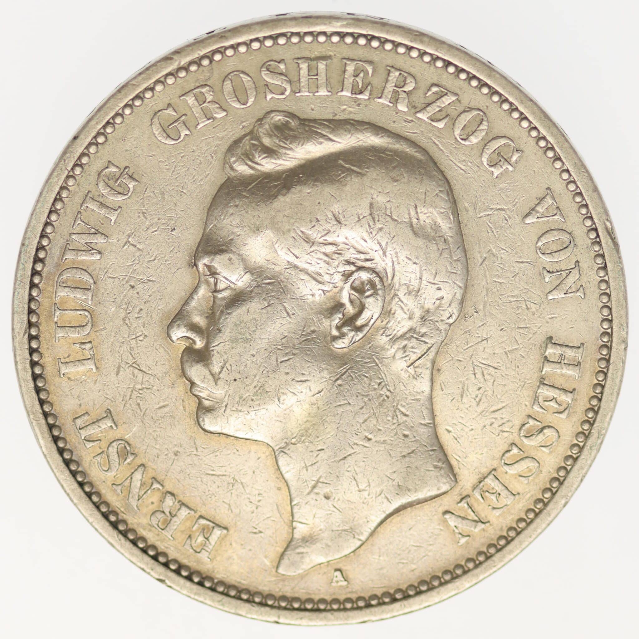 deutsches-kaiserreich-ab-1871-deutsche-silbermuenzen - Hessen Ernst Ludwig 5 Mark 1898 A