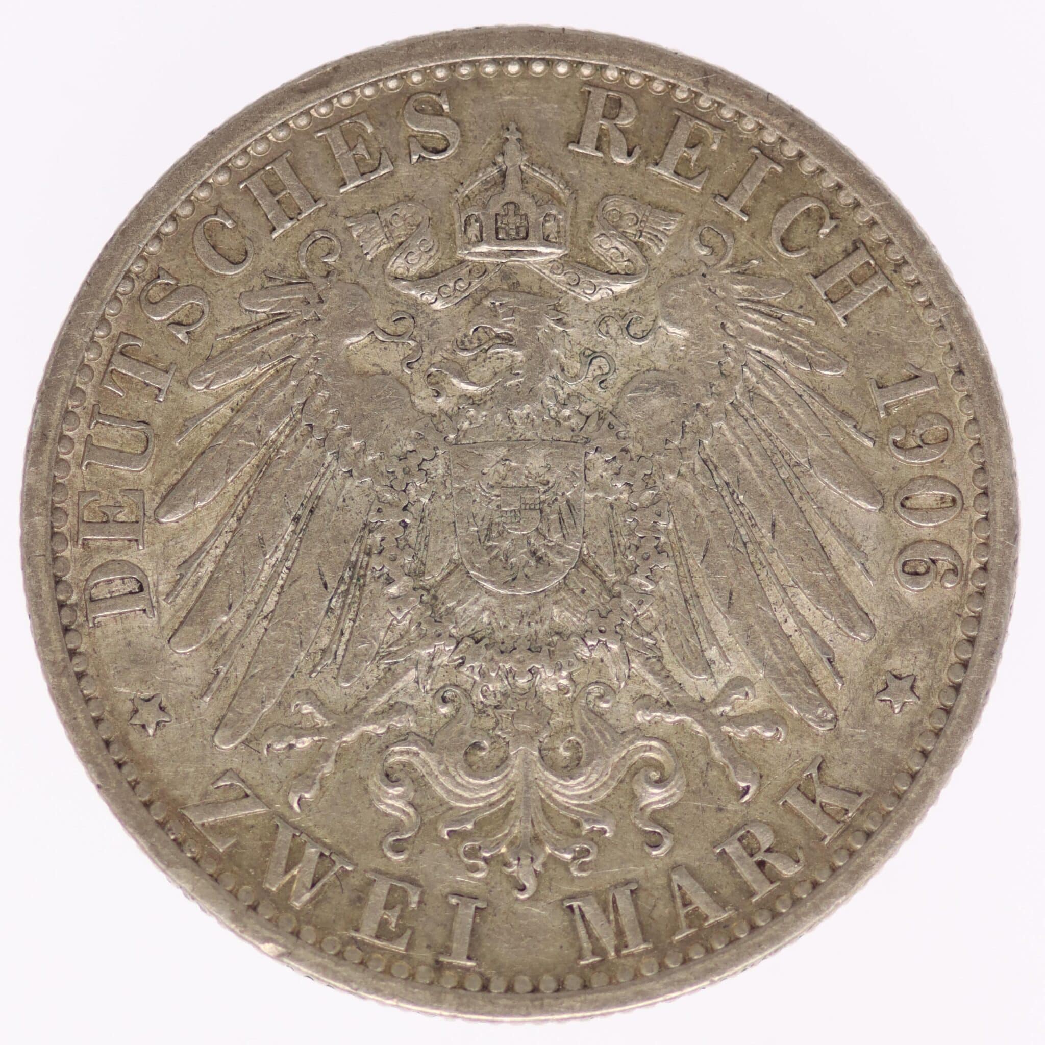 deutsches-kaiserreich-ab-1871-deutsche-silbermuenzen - Lübeck Stadtwappen 2 Mark 1906