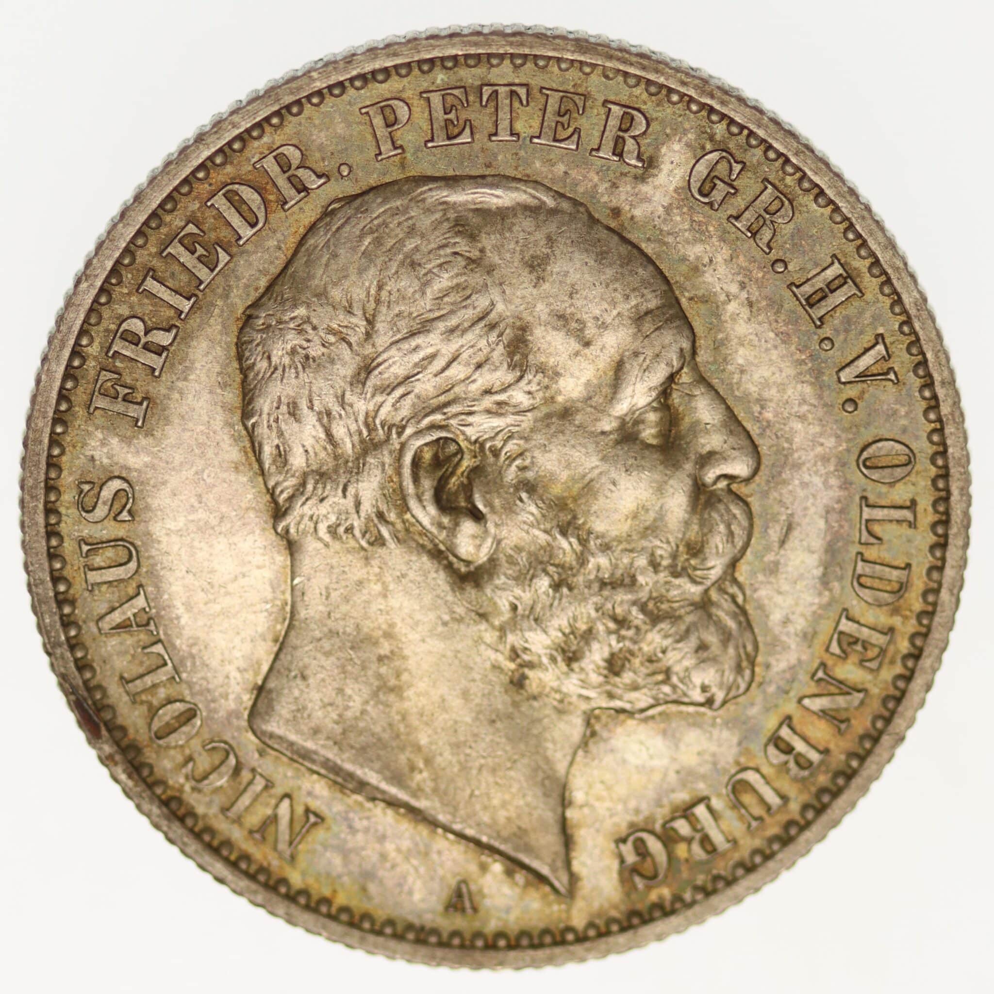 deutsches-kaiserreich-ab-1871-deutsche-silbermuenzen - Oldenburg Nicolaus Friedrich Peter 2 Mark 1891