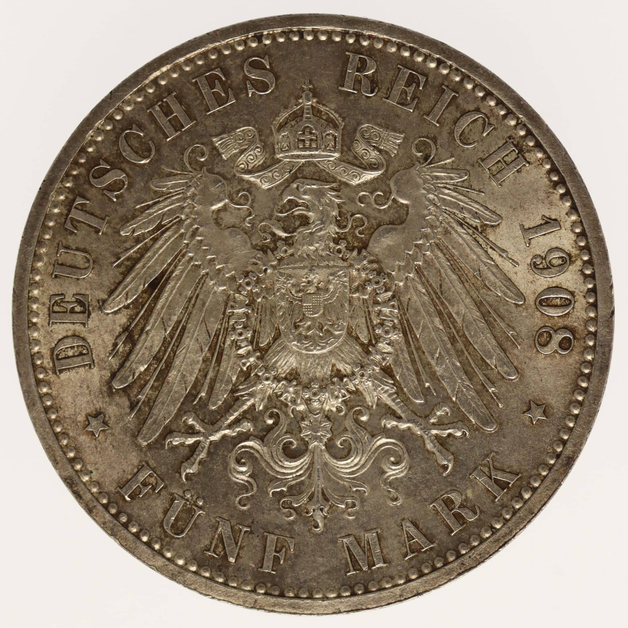 deutsches-kaiserreich-ab-1871-deutsche-silbermuenzen - Sachsen Weimar Eisenach Wilhelm Ernst 5 Mark 1908