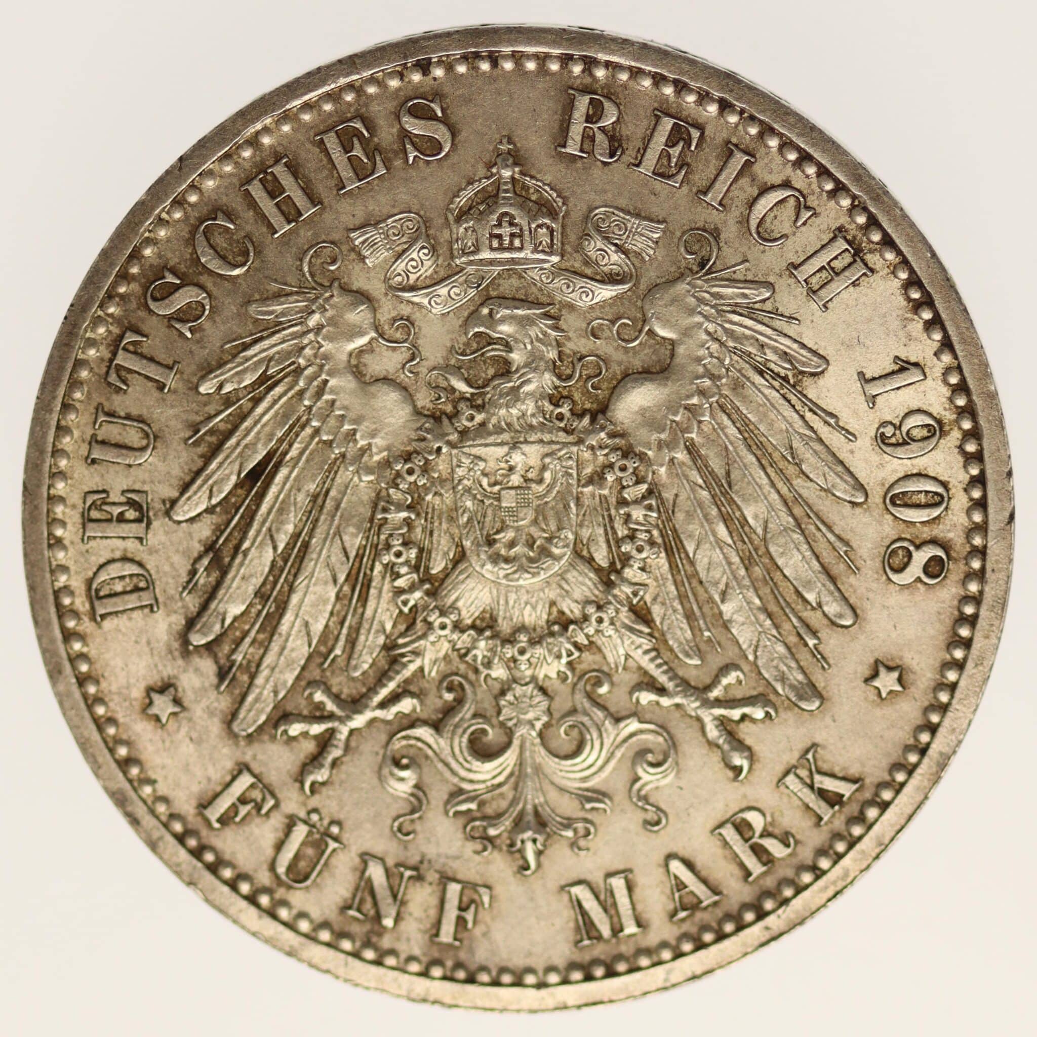 deutsches-kaiserreich-ab-1871-deutsche-silbermuenzen - Sachsen Weimar Eisenach Wilhelm Ernst 5 Mark 1908