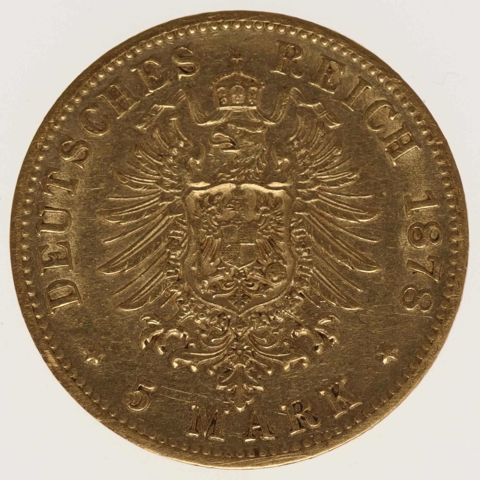 deutsches-kaiserreich-ab-1871 - Württemberg Karl 5 Mark 1878 F