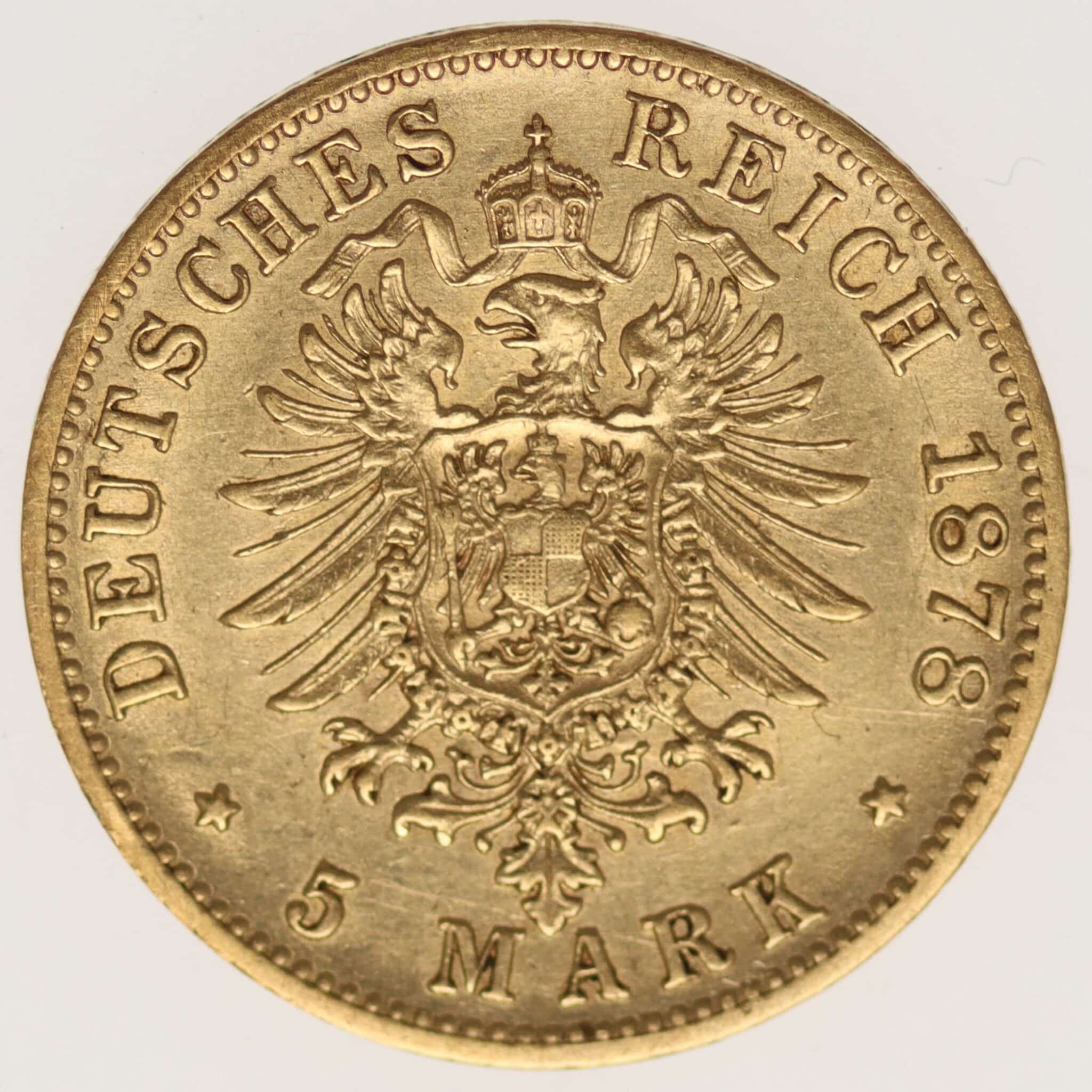 deutsches-kaiserreich-ab-1871 - Württemberg Karl 5 Mark 1878 F
