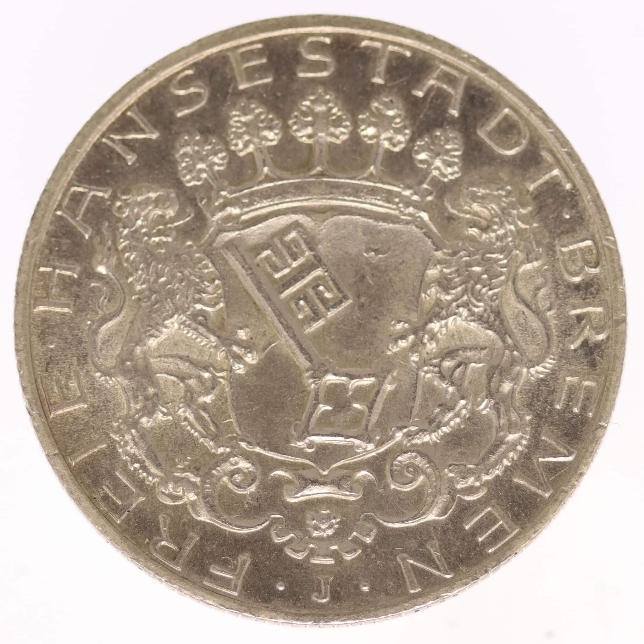 deutsches-kaiserreich-ab-1871-deutsche-silbermuenzen - Bremen Stadtwappen 2 Mark 1904