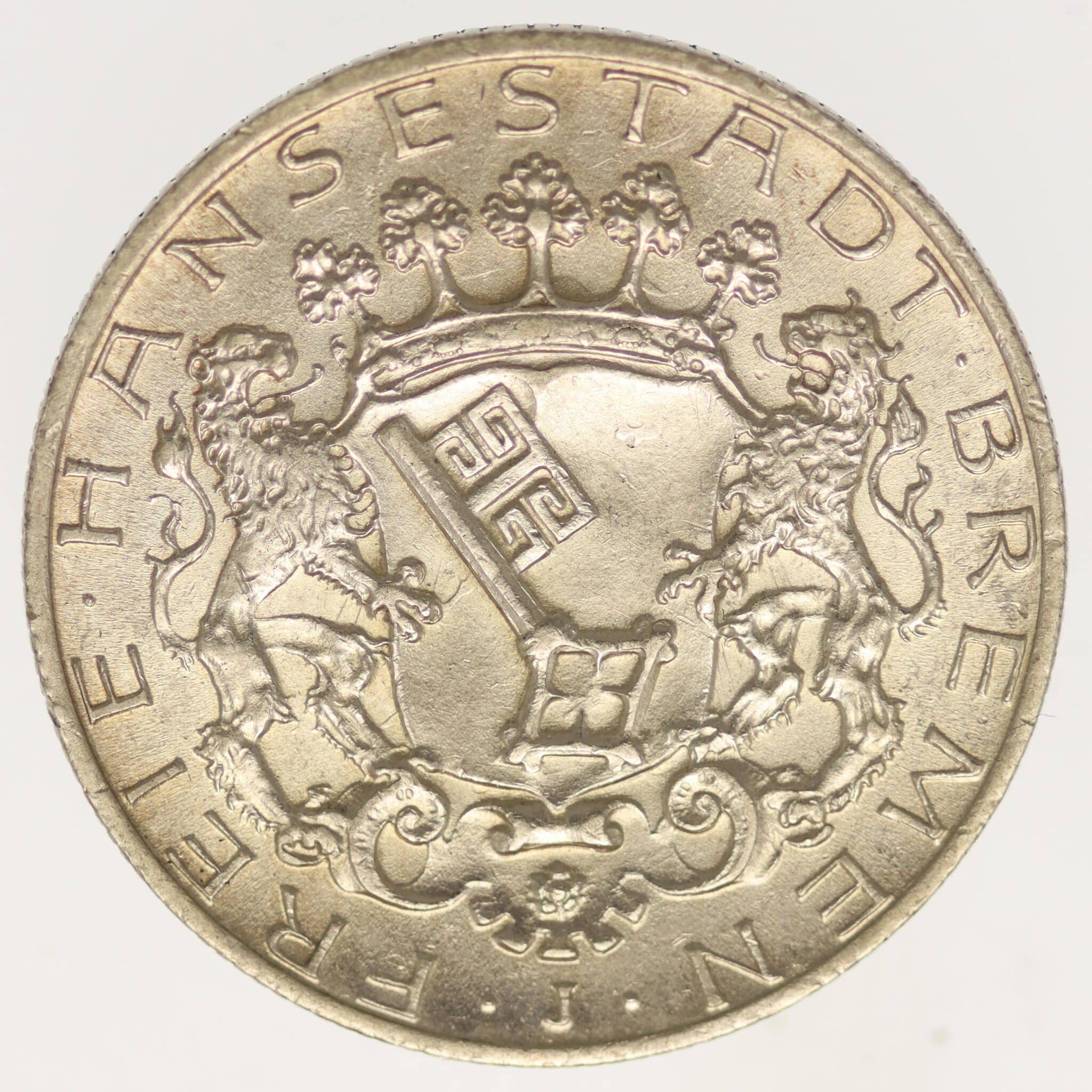 deutsches-kaiserreich-ab-1871-deutsche-silbermuenzen - Bremen Stadtwappen 2 Mark 1904