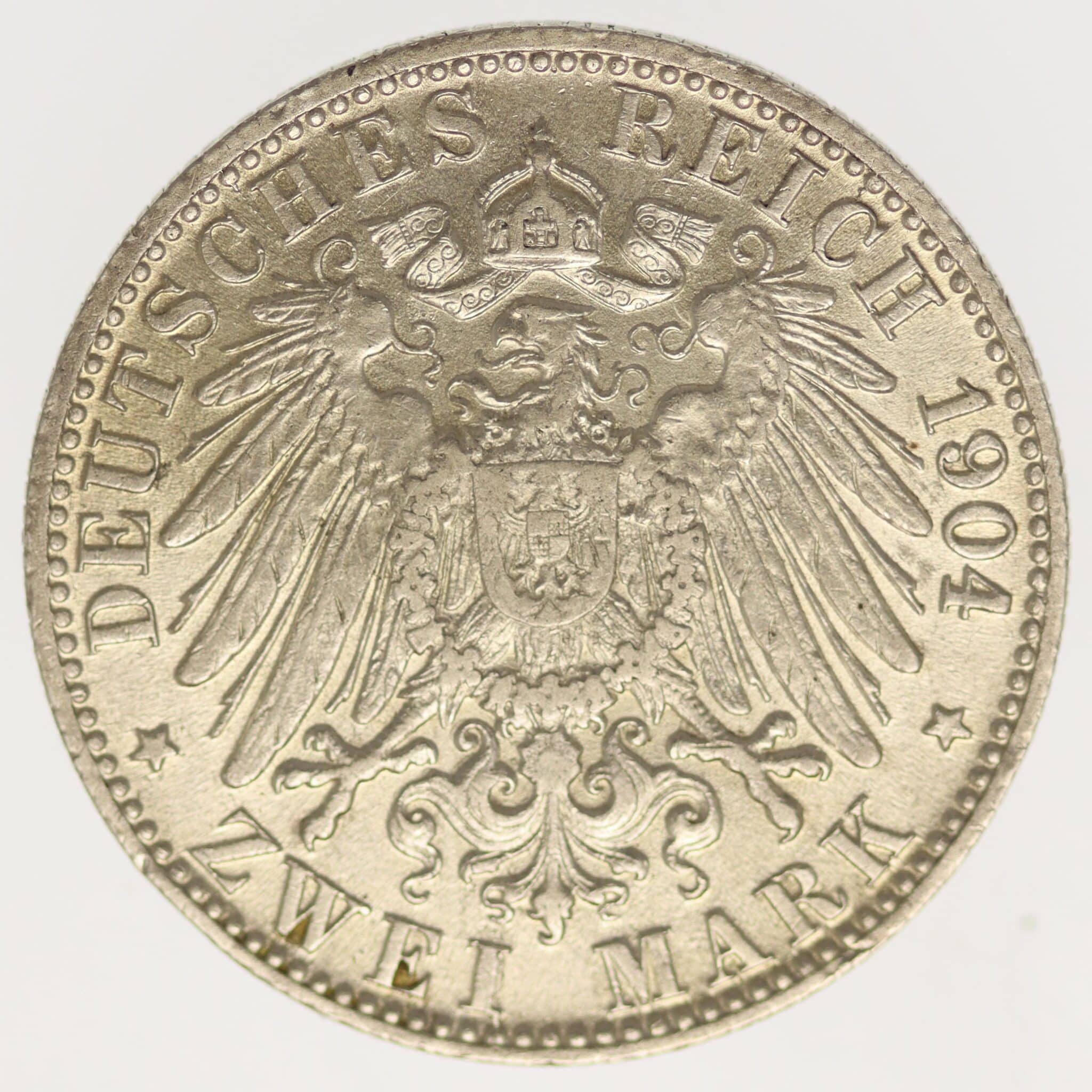 deutsches-kaiserreich-ab-1871-deutsche-silbermuenzen - Bremen Stadtwappen 2 Mark 1904