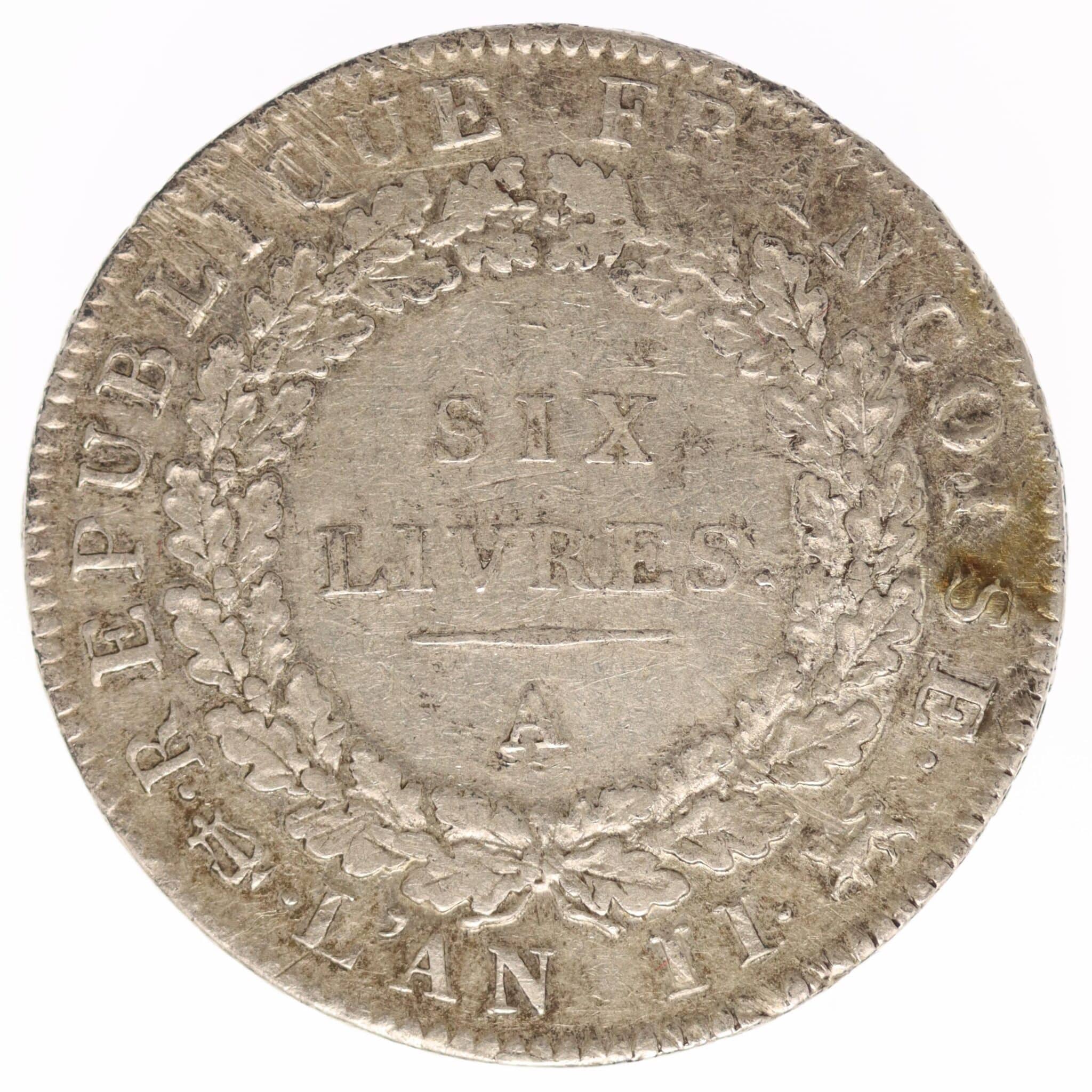 frankreich-silbermuenzen-uebriges-europa - Frankreich 6 Livres 1793 A