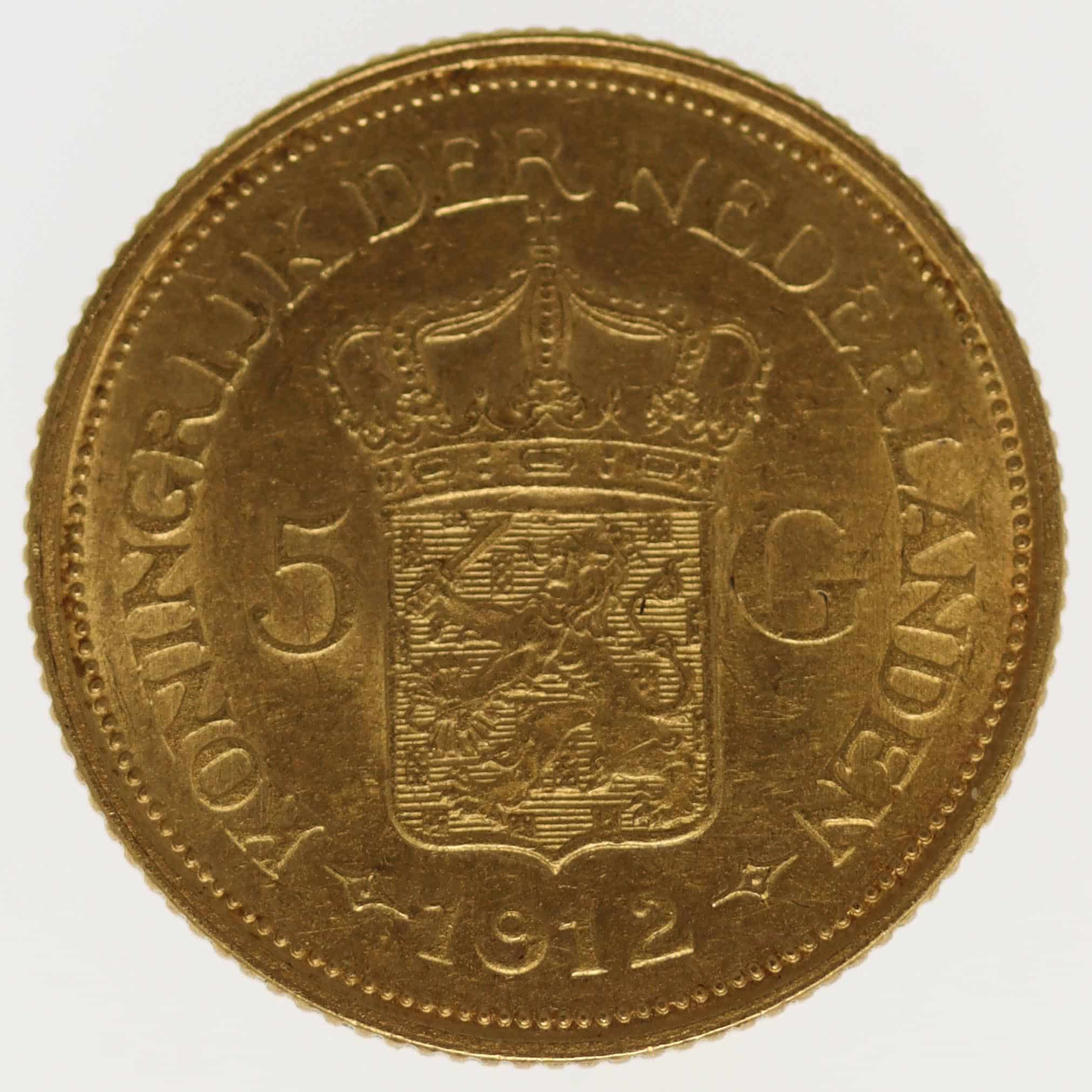 niederlande - Niederlande Wilhelmina 5 Gulden 1912