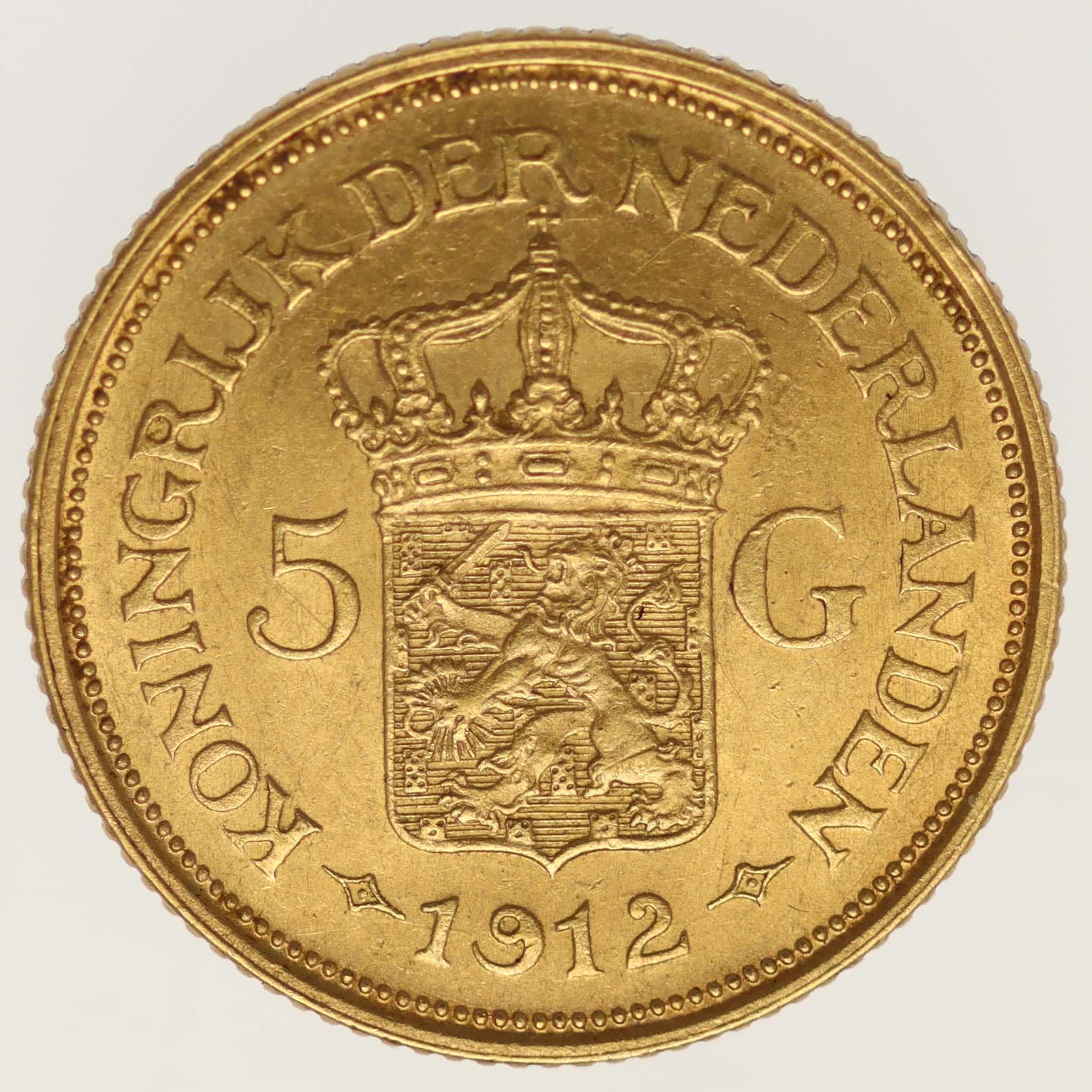 niederlande - Niederlande Wilhelmina 5 Gulden 1912