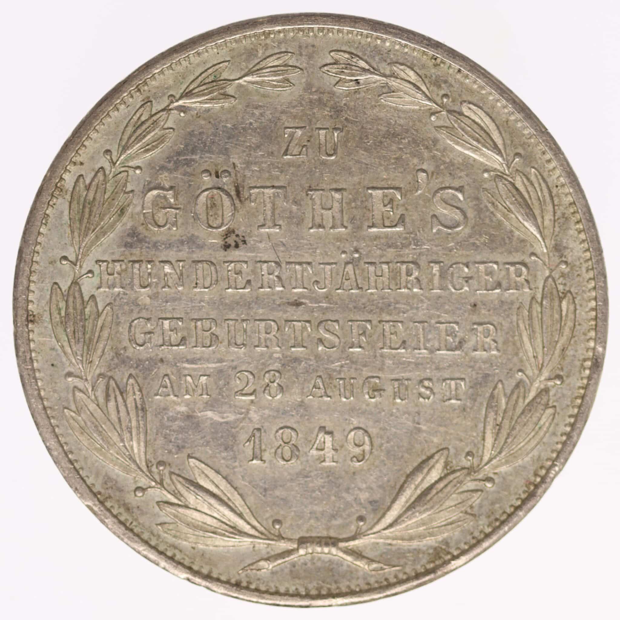 altdeutschland-deutsche-silbermuenzen - Frankfurt Stadt Doppelgulden 1849 Goethe