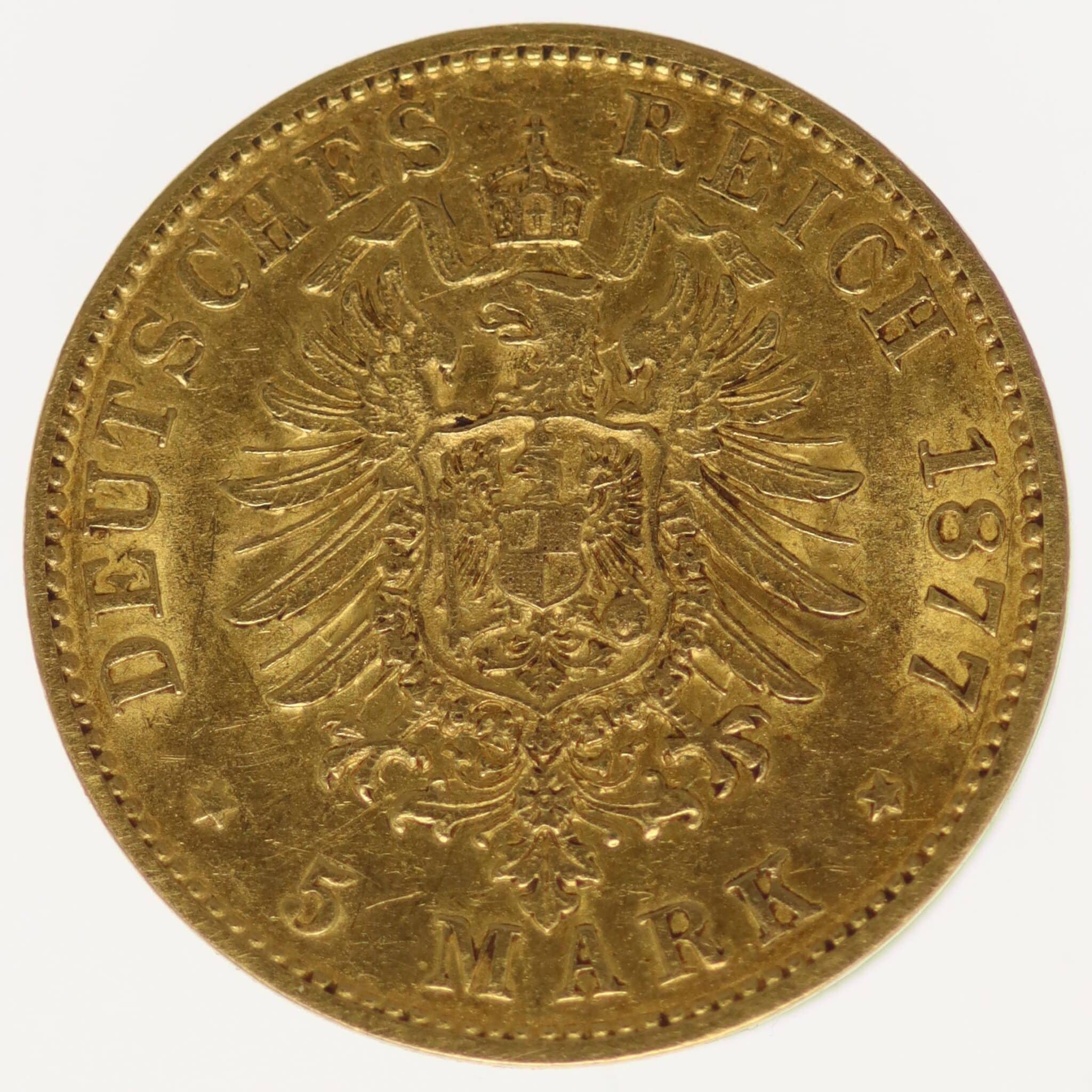 deutsches-kaiserreich-ab-1871 - Hamburg Stadtwappen 5 Mark 1877