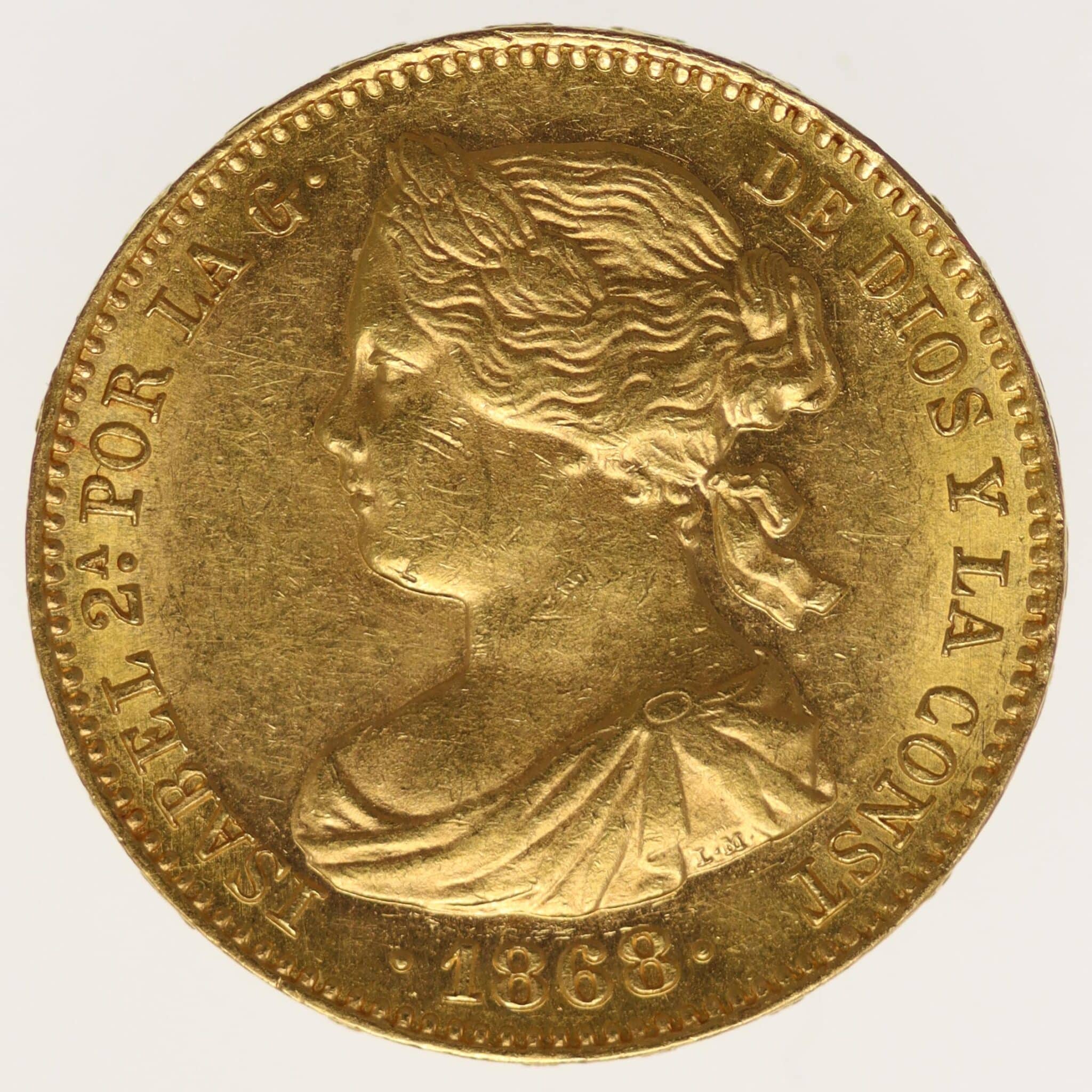 spanien - Spanien Isabella II. 10 Escudos 1868 / 18-68