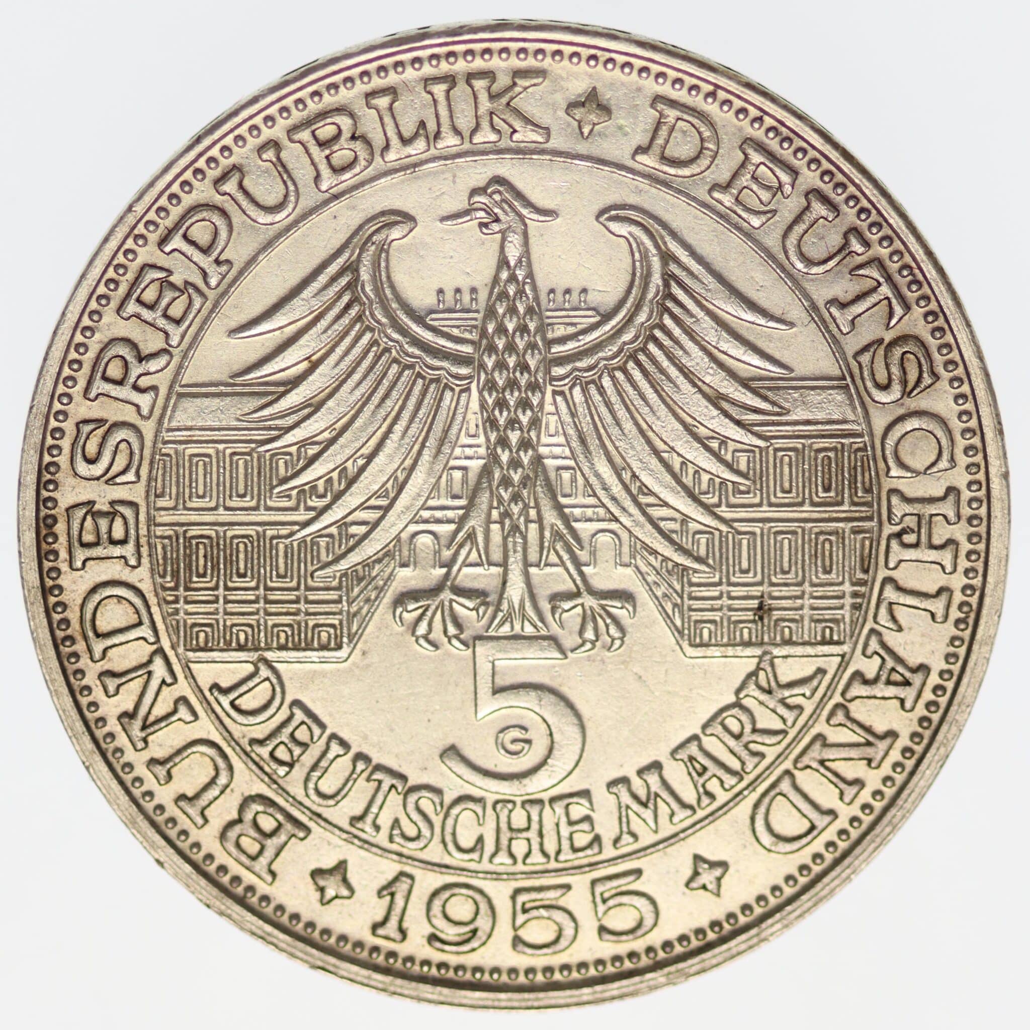 brd-deutsche-silbermuenzen - BRD 5 Mark 1955 Markgraf von Baden