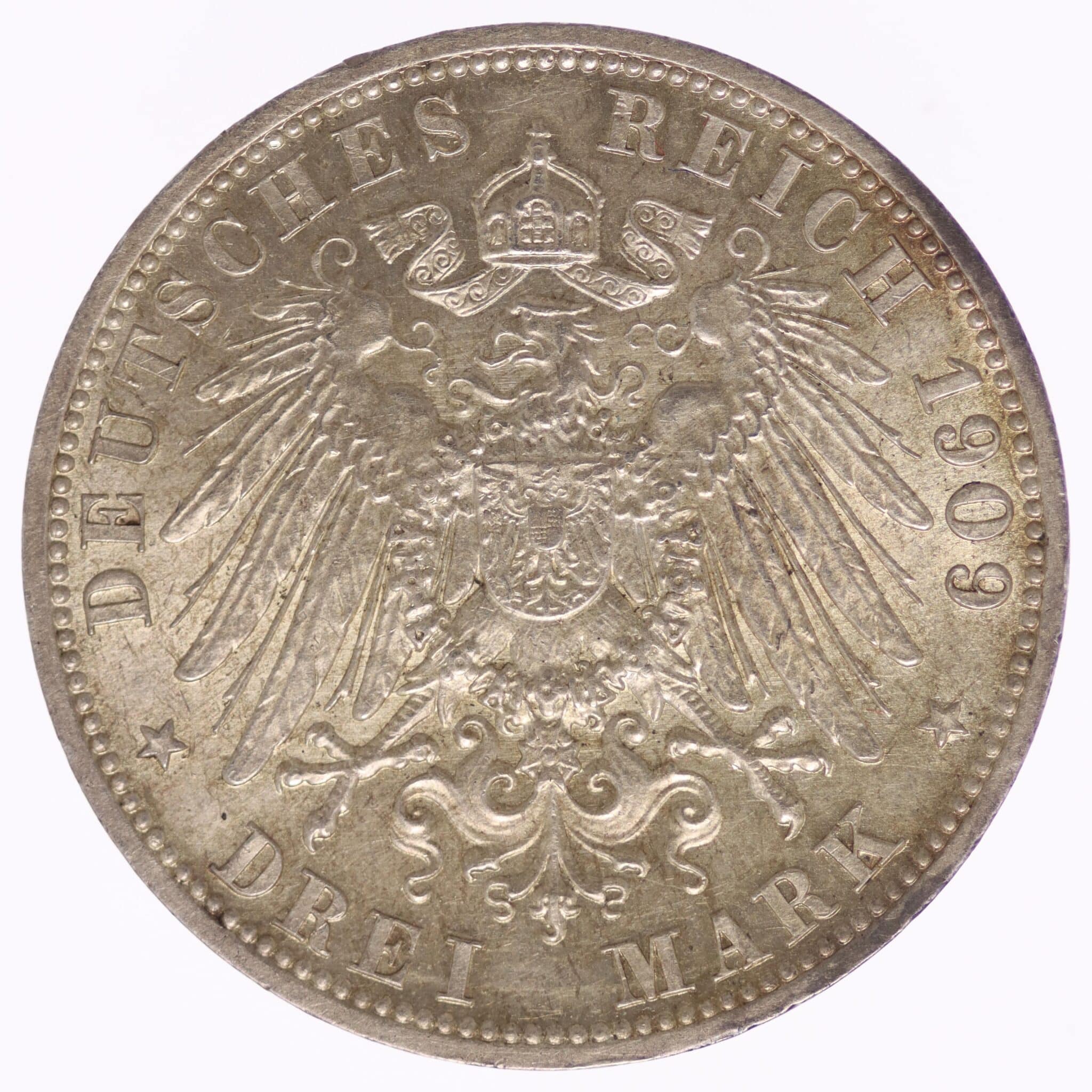 deutsches-kaiserreich-ab-1871-deutsche-silbermuenzen - Lübeck Stadtwappen 3 Mark 1909