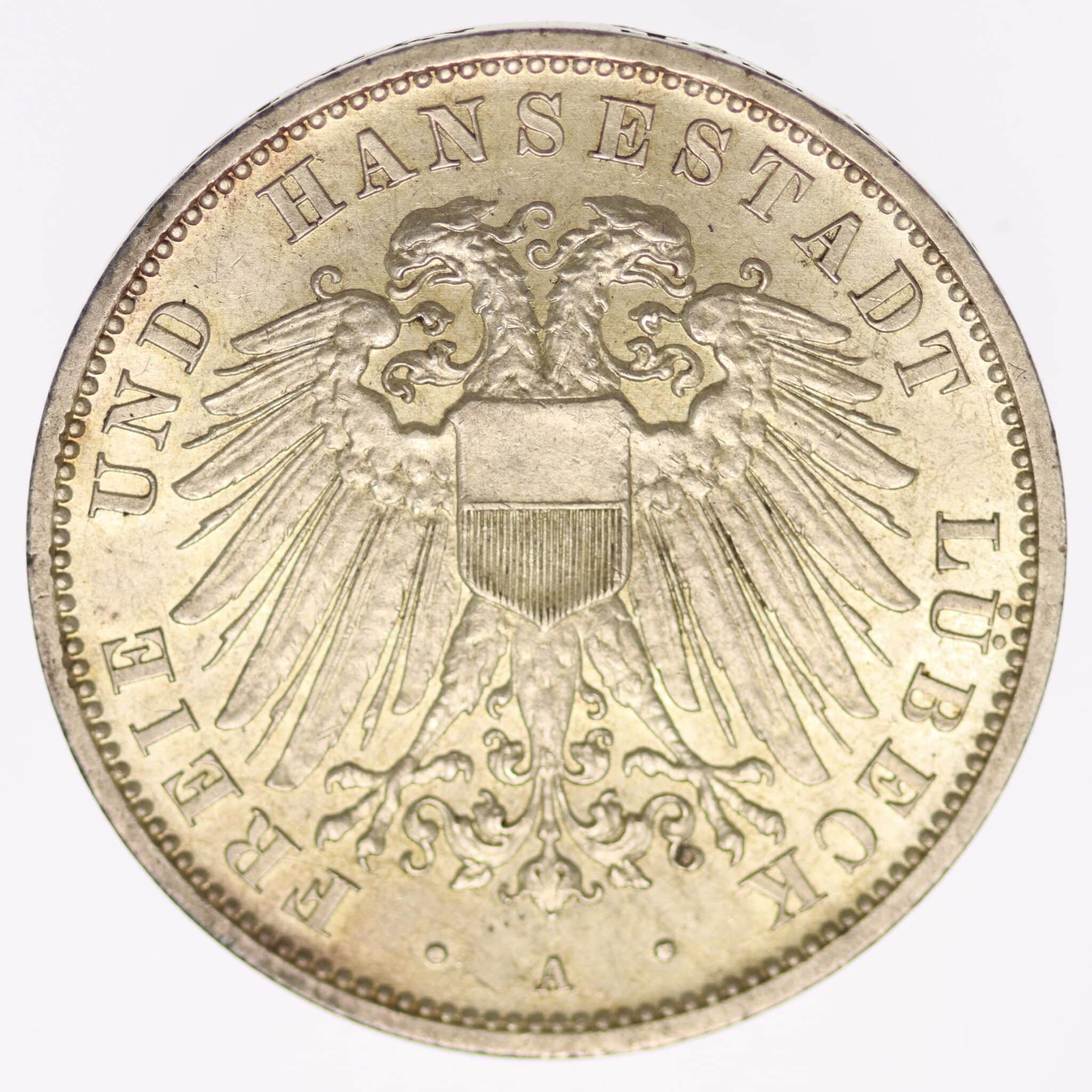 deutsches-kaiserreich-ab-1871-deutsche-silbermuenzen - Lübeck Stadtwappen 3 Mark 1909