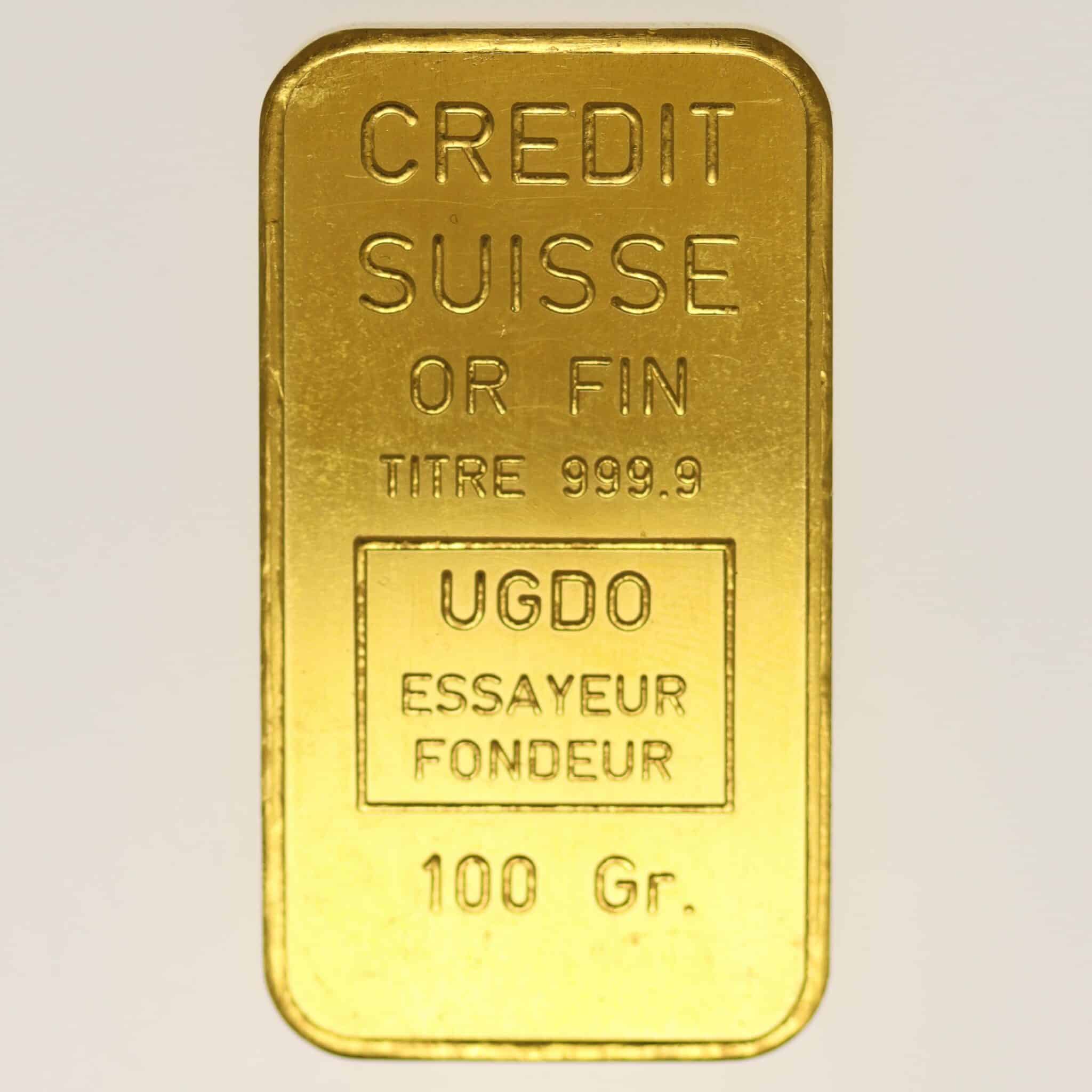 goldbarren - Goldbarren 100 Gramm UGDO für Credit Suisse
