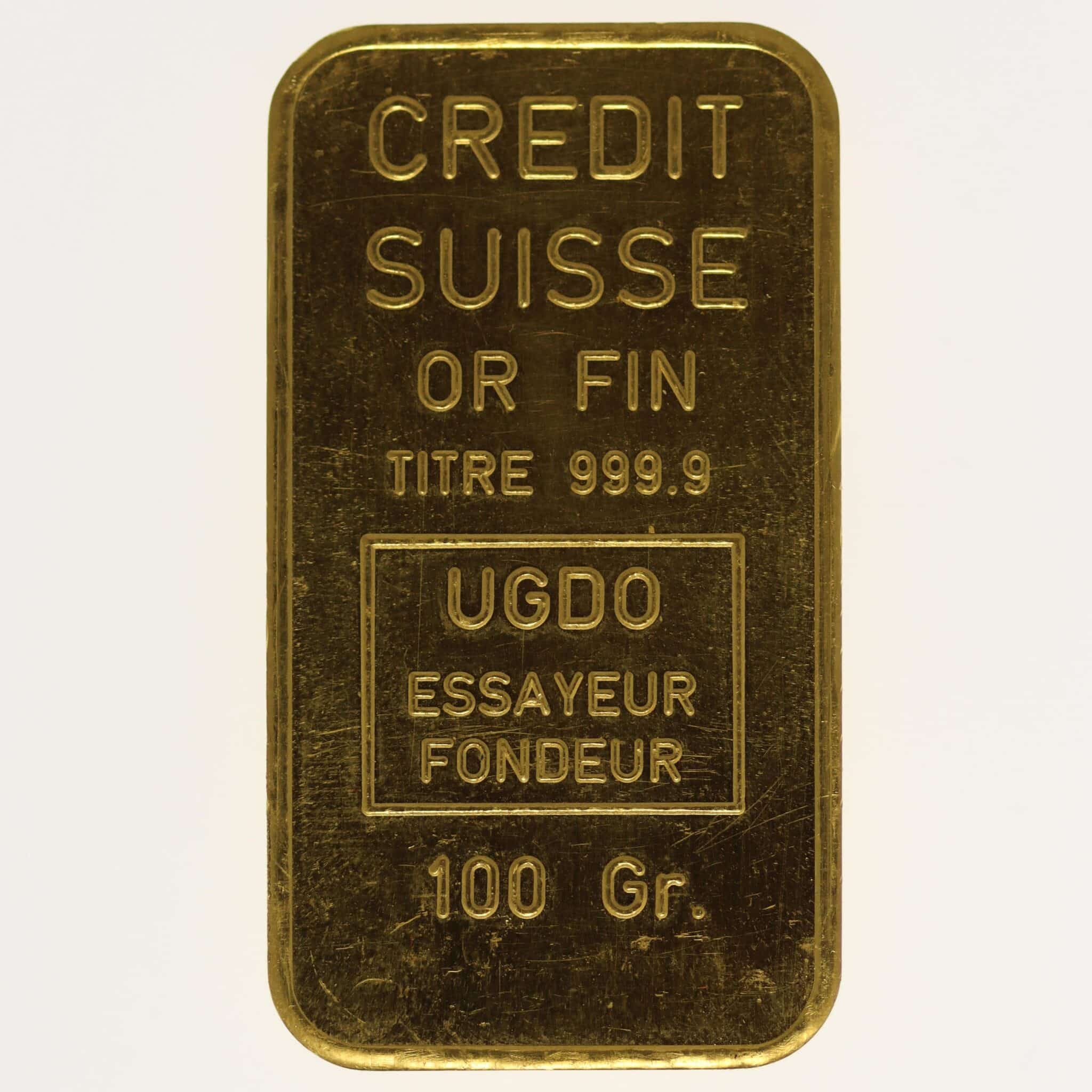 goldbarren - Goldbarren 100 Gramm UGDO für Credit Suisse