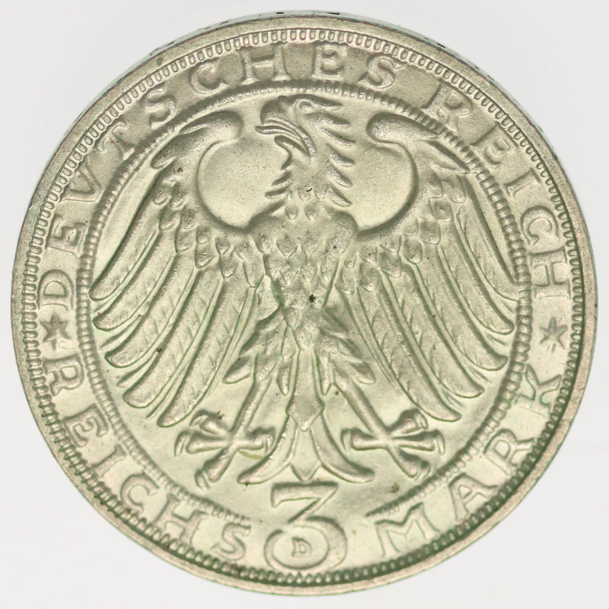 weimarer-republik-deutsche-silbermuenzen - Weimarer Republik 3 Reichsmark 1928 Dürer