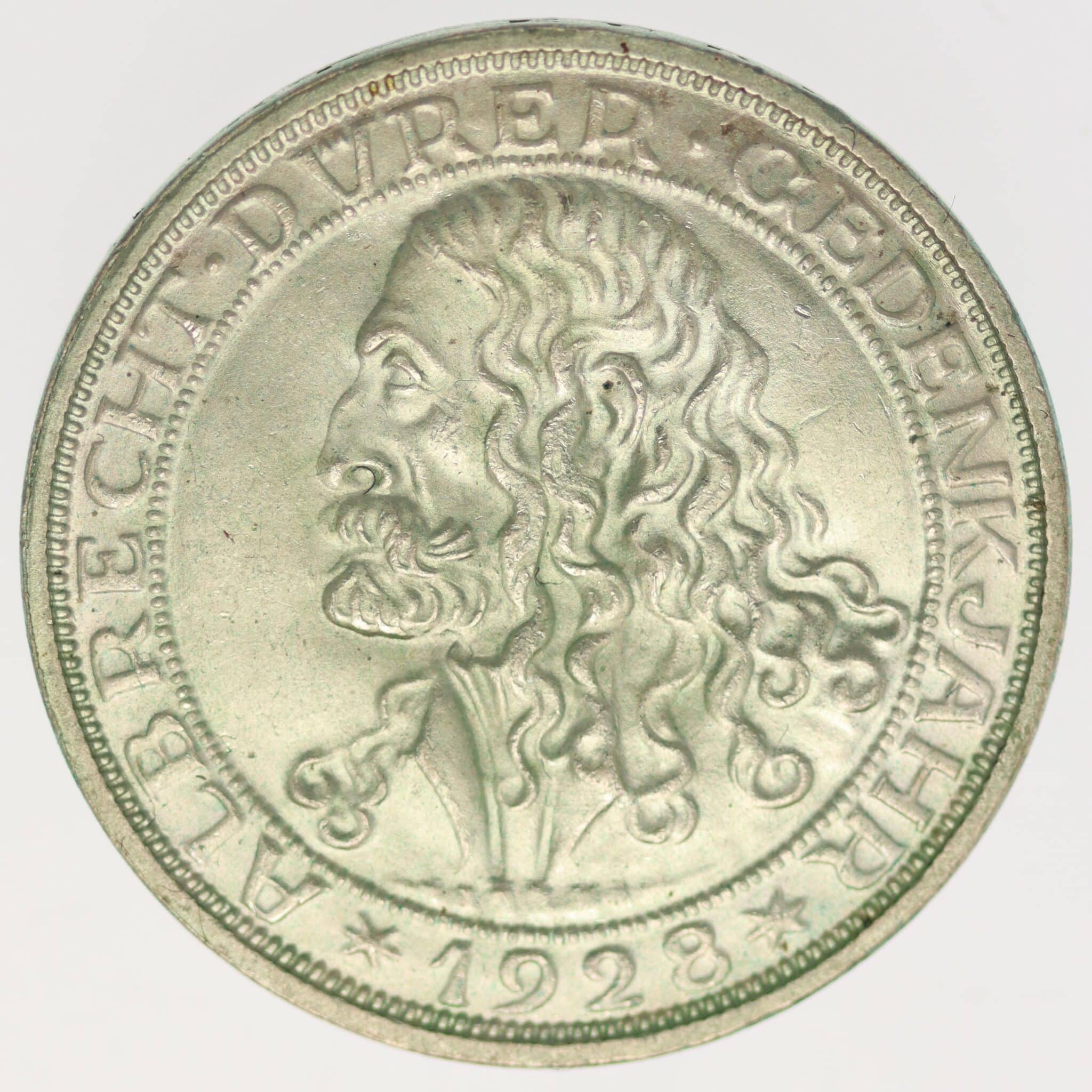 weimarer-republik-deutsche-silbermuenzen - Weimarer Republik 3 Reichsmark 1928 Dürer