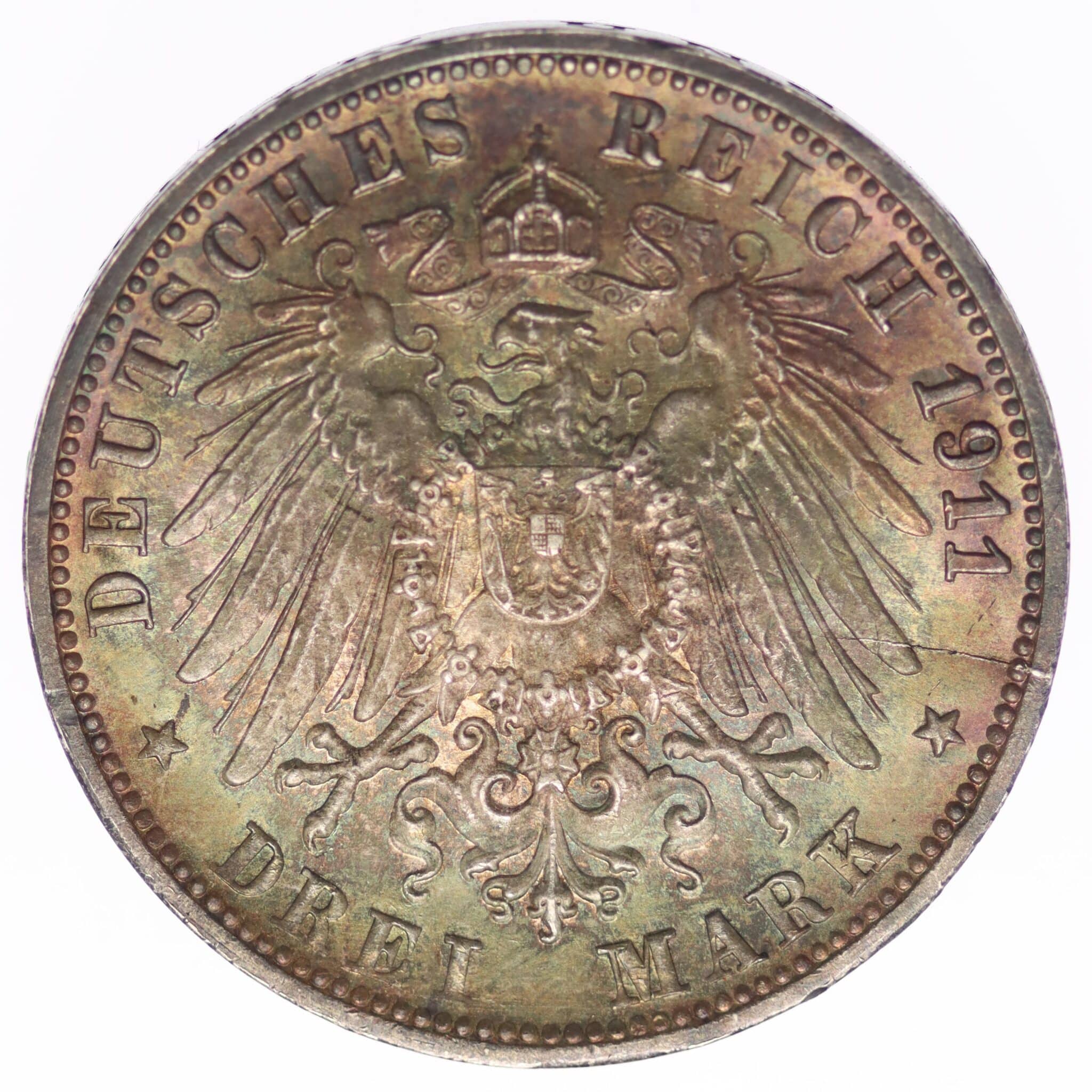 deutsches-kaiserreich-ab-1871-deutsche-silbermuenzen - Württemberg Wilhelm II. 3 Mark 1911