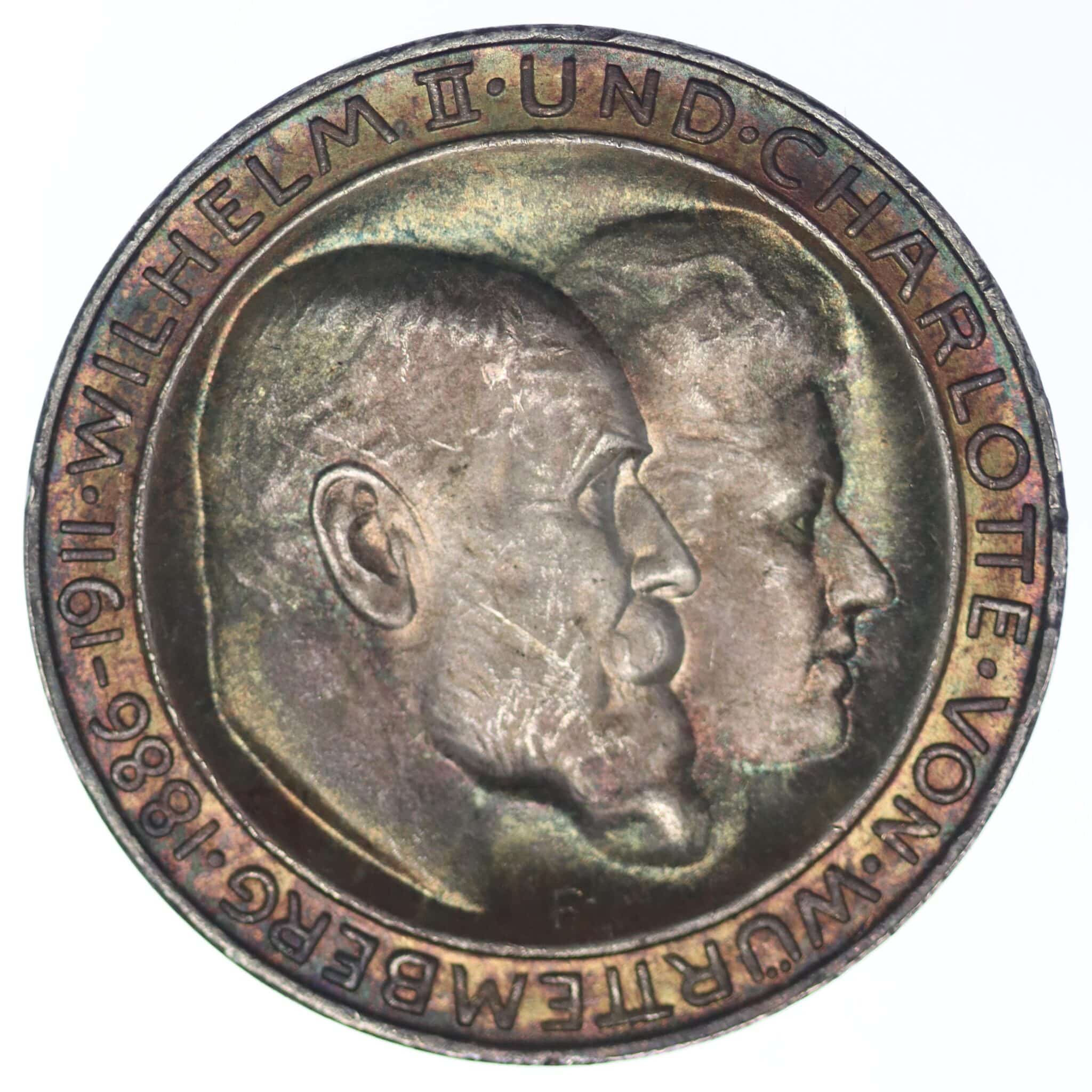 deutsches-kaiserreich-ab-1871-deutsche-silbermuenzen - Württemberg Wilhelm II. 3 Mark 1911