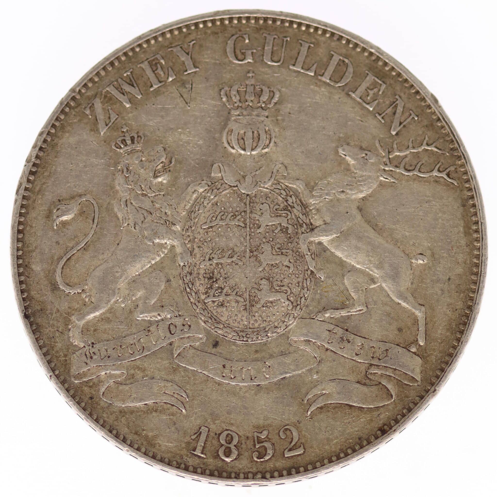 altdeutschland-deutsche-silbermuenzen - Württemberg Wilhelm I. 2 Gulden 1852
