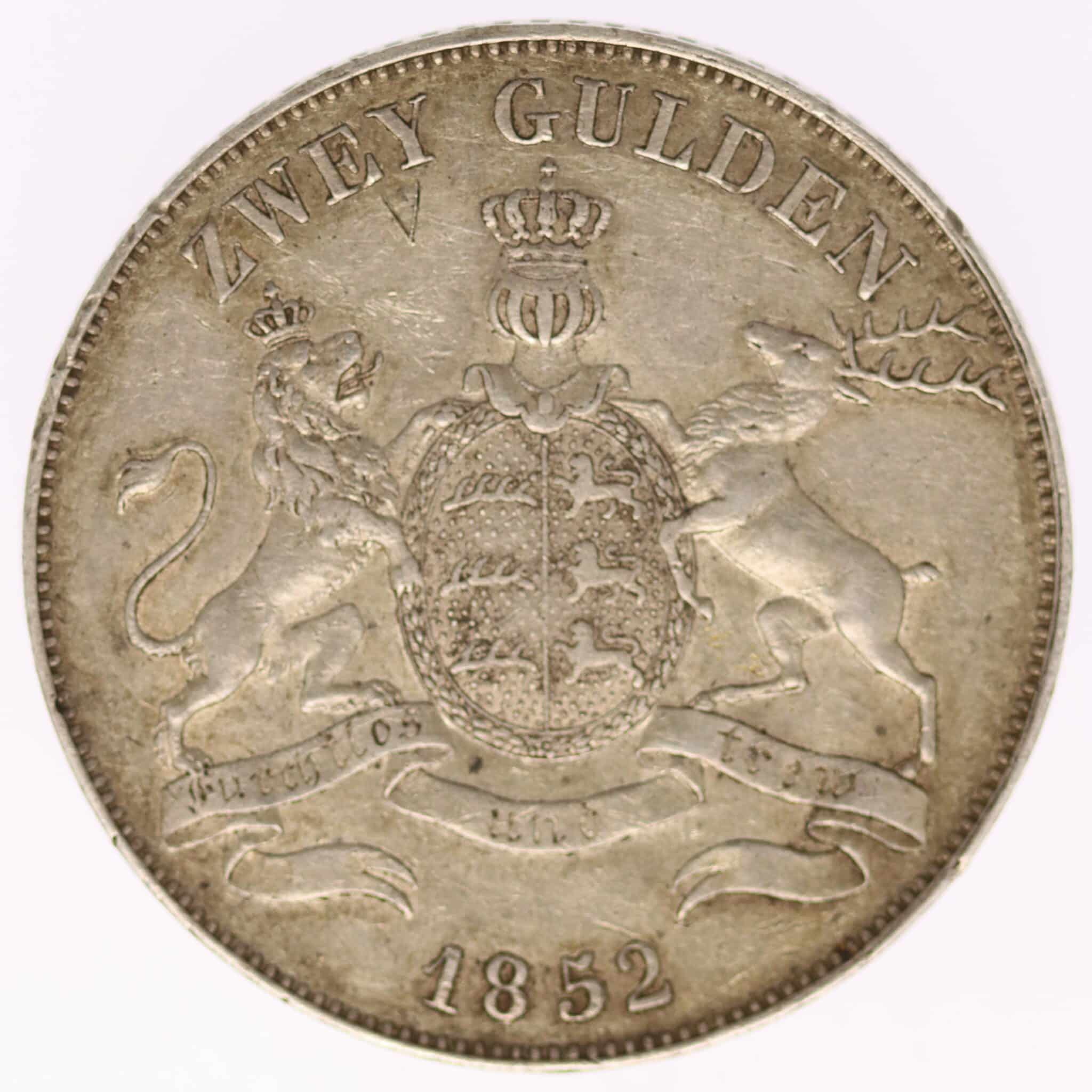 altdeutschland-deutsche-silbermuenzen - Württemberg Wilhelm I. 2 Gulden 1852
