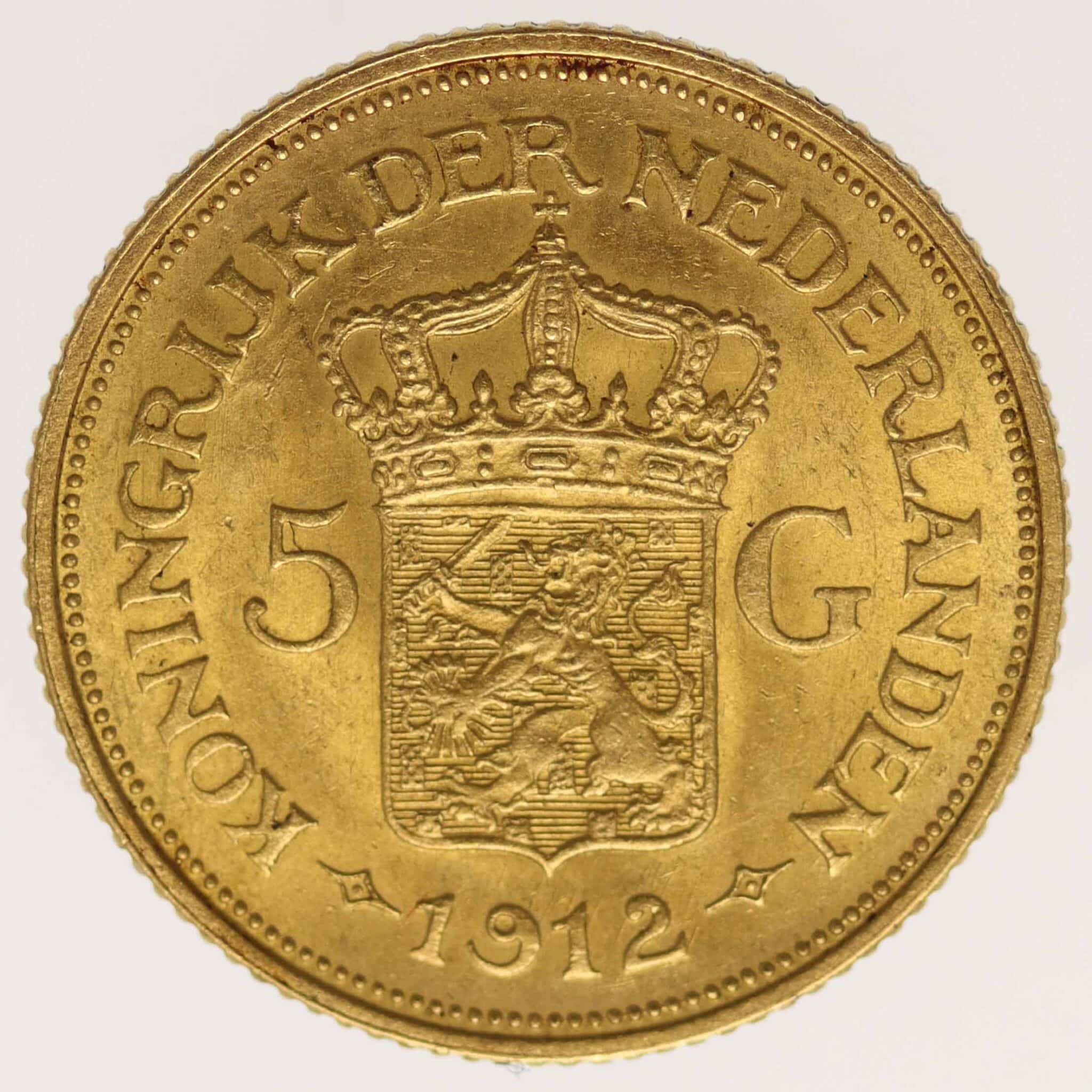 niederlande - Niederlande Wilhelmina 5 Gulden 1912