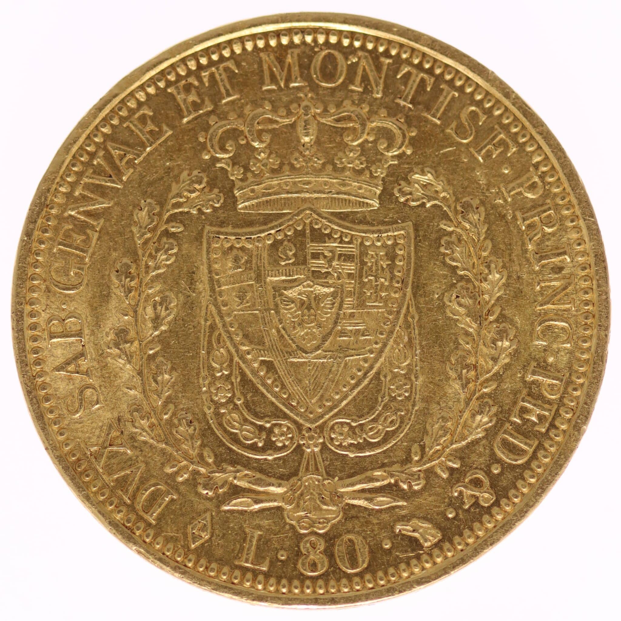 Italien Sardinien Karl Felix 80 Lire 1826 italien - Italien Sardinien Karl Felix 80 Lire 1826