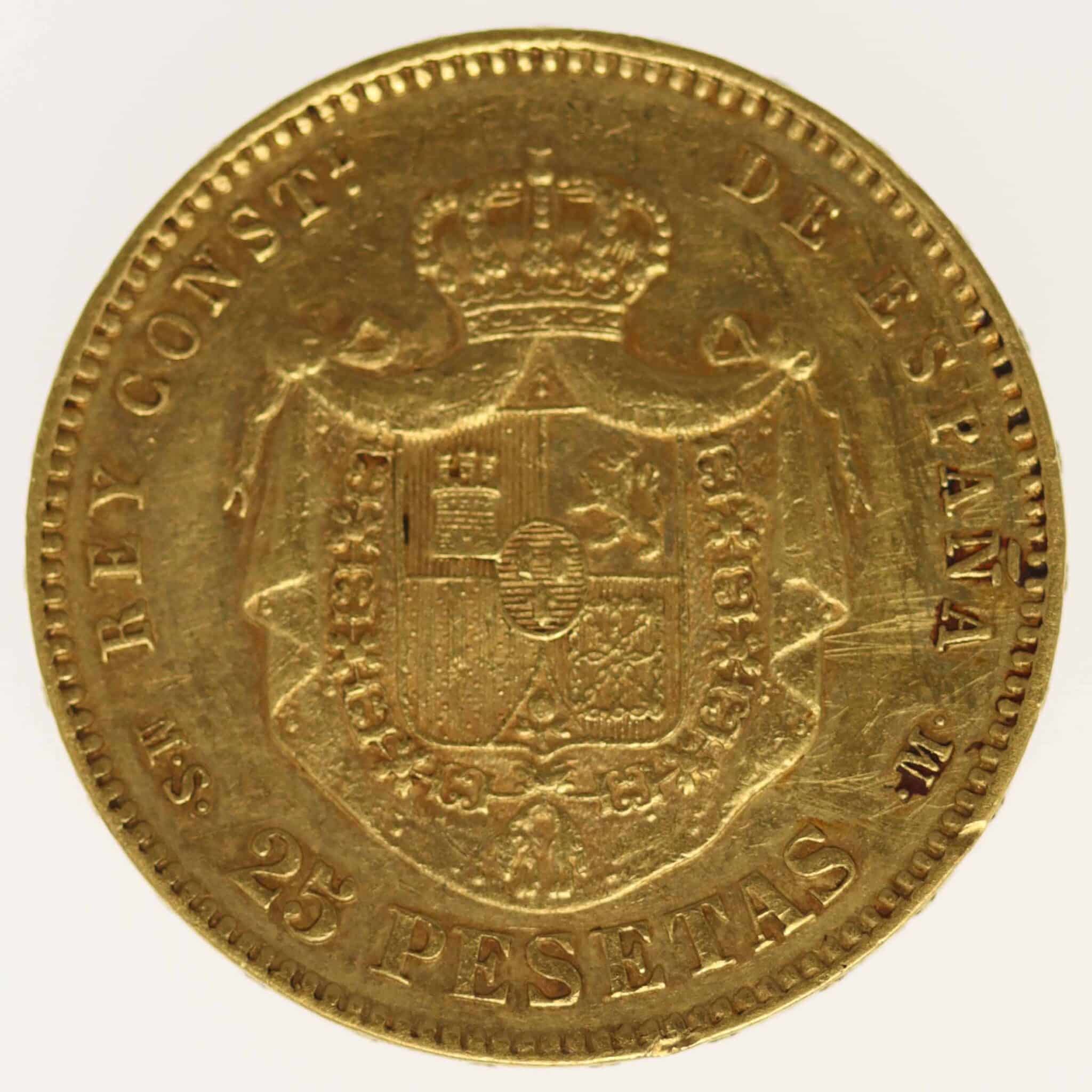 Spanien Alfonso XII. 25 Pesetas 1880 / 18-80 spanien - Spanien Alfonso XII. 25 Pesetas 1880 / 18-80