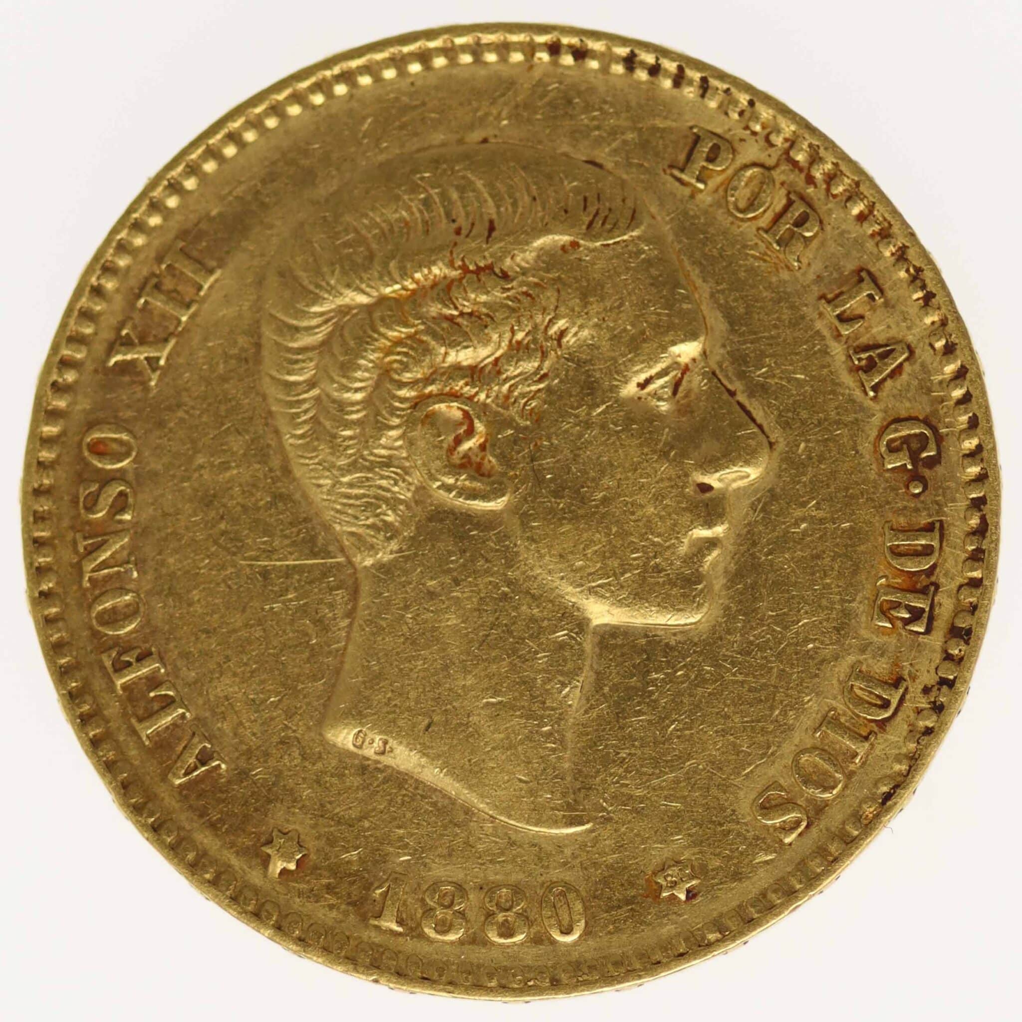 Spanien Alfonso XII. 25 Pesetas 1880 / 18-80 spanien - Spanien Alfonso XII. 25 Pesetas 1880 / 18-80