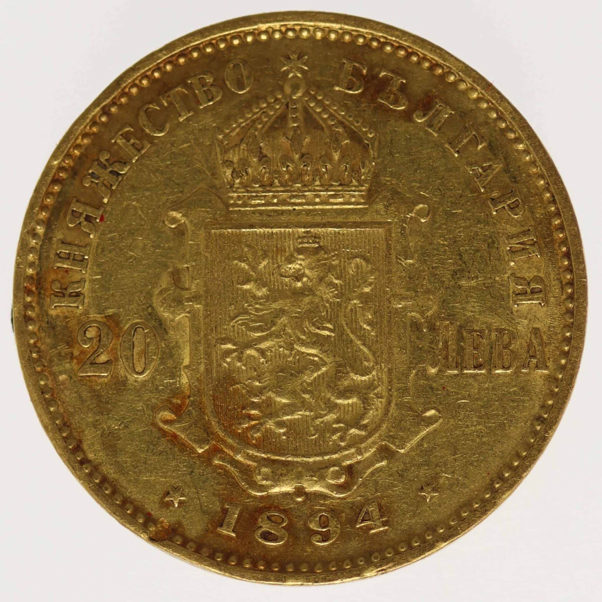 Bulgarien Ferdinand I. 20 Lewa 1894 bulgarien - Bulgarien Ferdinand I. 20 Lewa 1894
