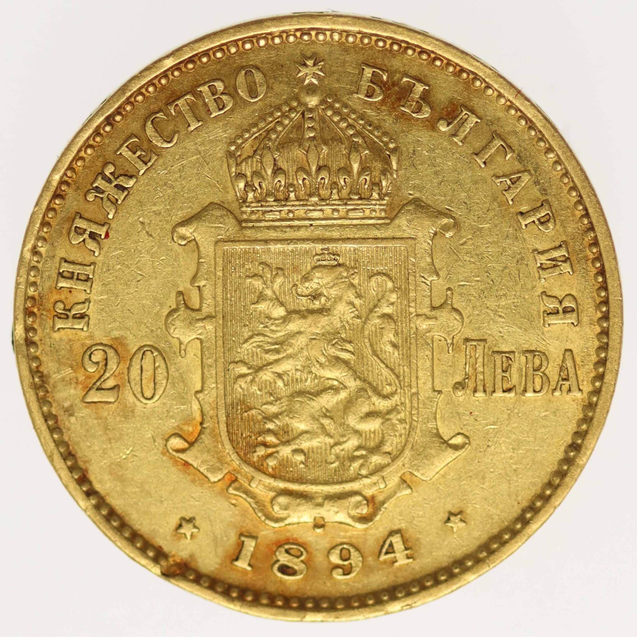 bulgarien - Bulgarien Ferdinand I. 20 Lewa 1894