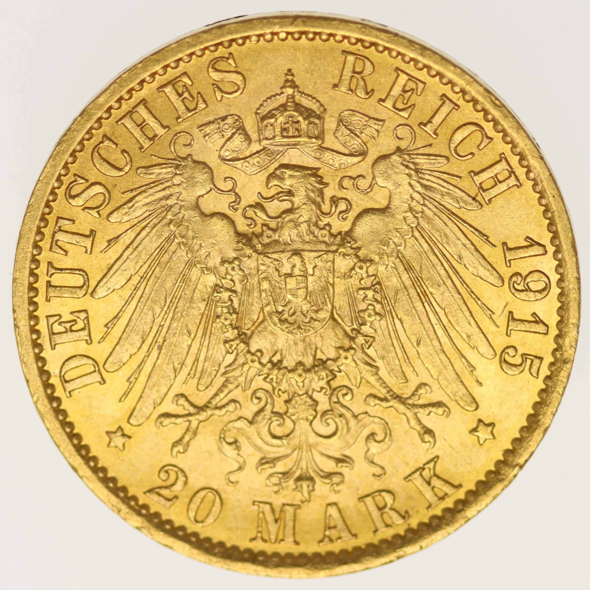 Preussen Wilhelm II. 20 Mark 1915 A deutsches-kaiserreich-ab-1871 - Preussen Wilhelm II. 20 Mark 1915 A