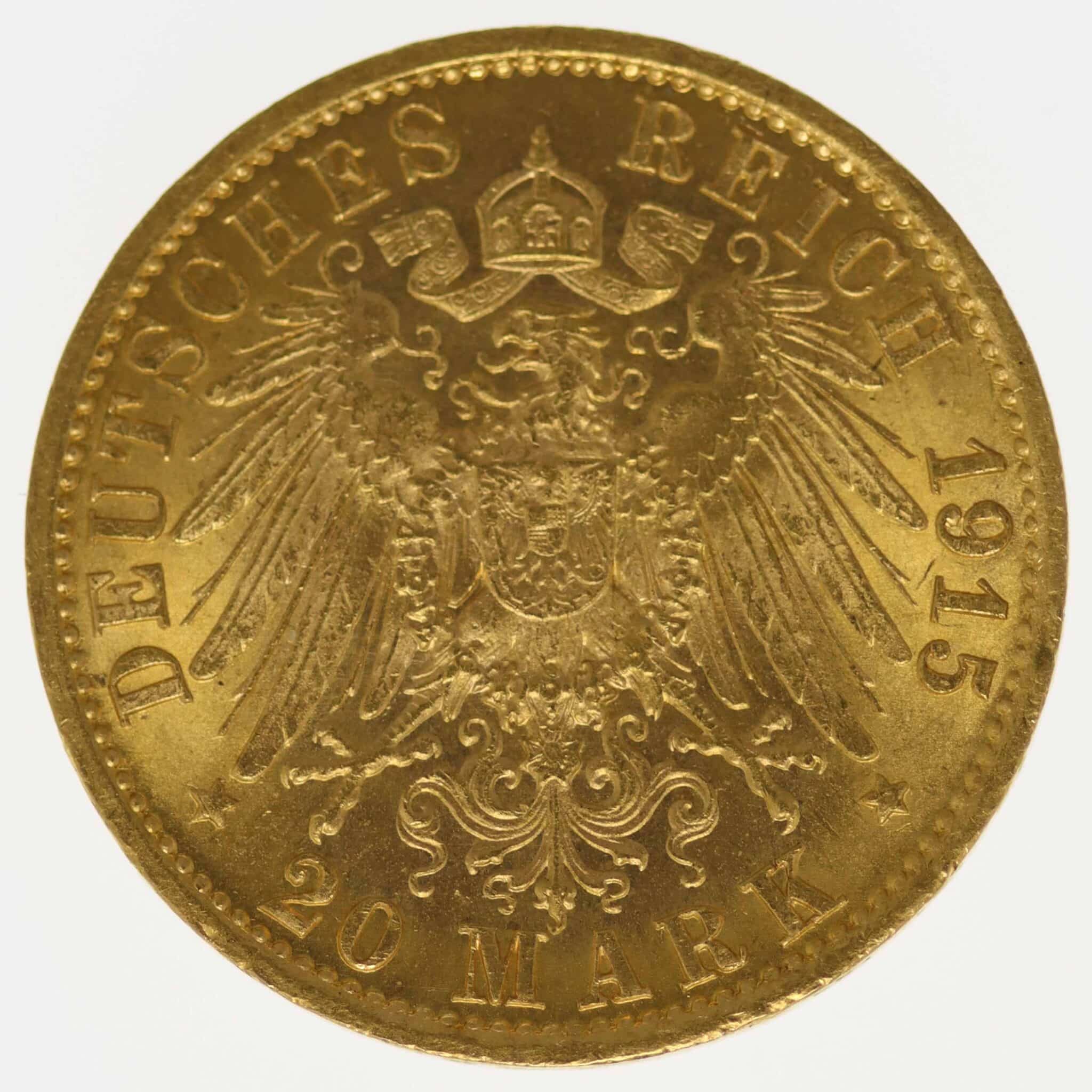 Preussen Wilhelm II. 20 Mark 1915 A deutsches-kaiserreich-ab-1871 - Preussen Wilhelm II. 20 Mark 1915 A