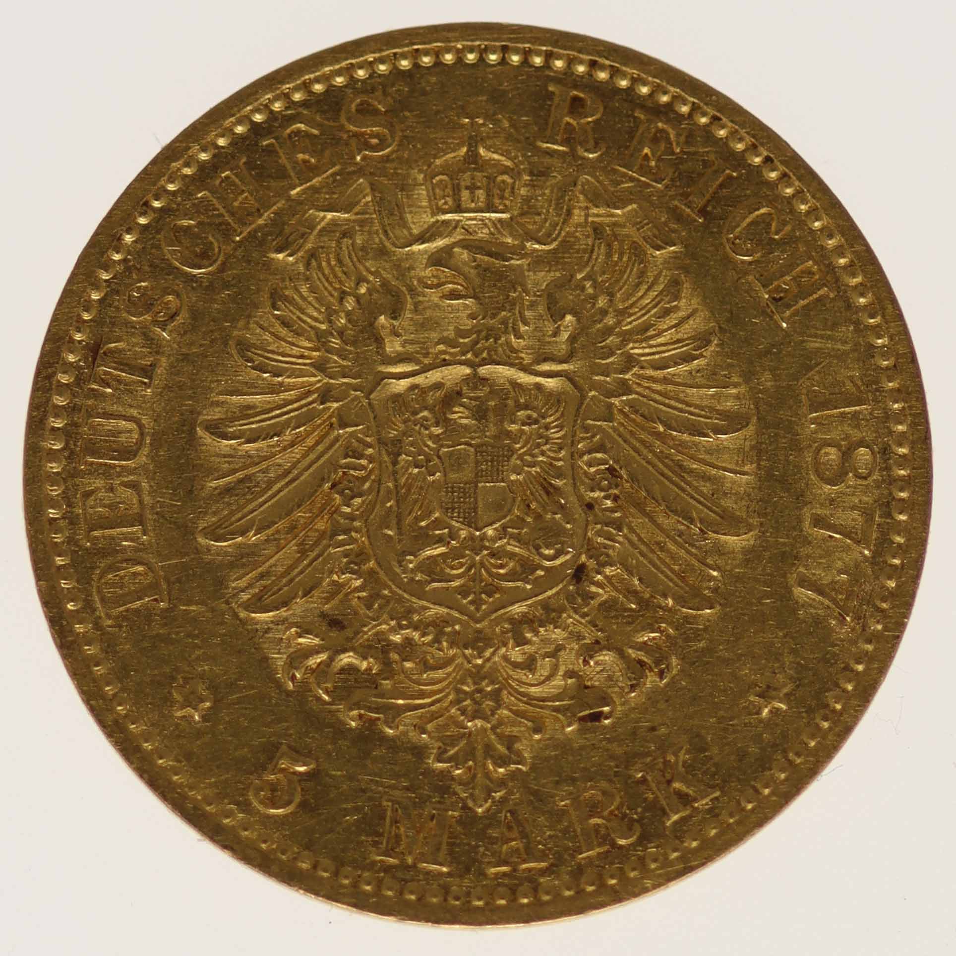 Preussen Wilhelm I. 5 Mark 1877 A deutsches-kaiserreich-ab-1871 - Preussen Wilhelm I. 5 Mark 1877 A