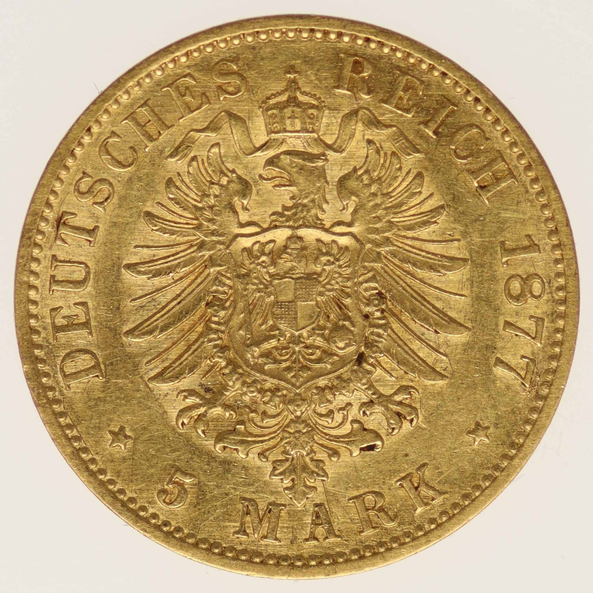 Preussen Wilhelm I. 5 Mark 1877 A deutsches-kaiserreich-ab-1871 - Preussen Wilhelm I. 5 Mark 1877 A