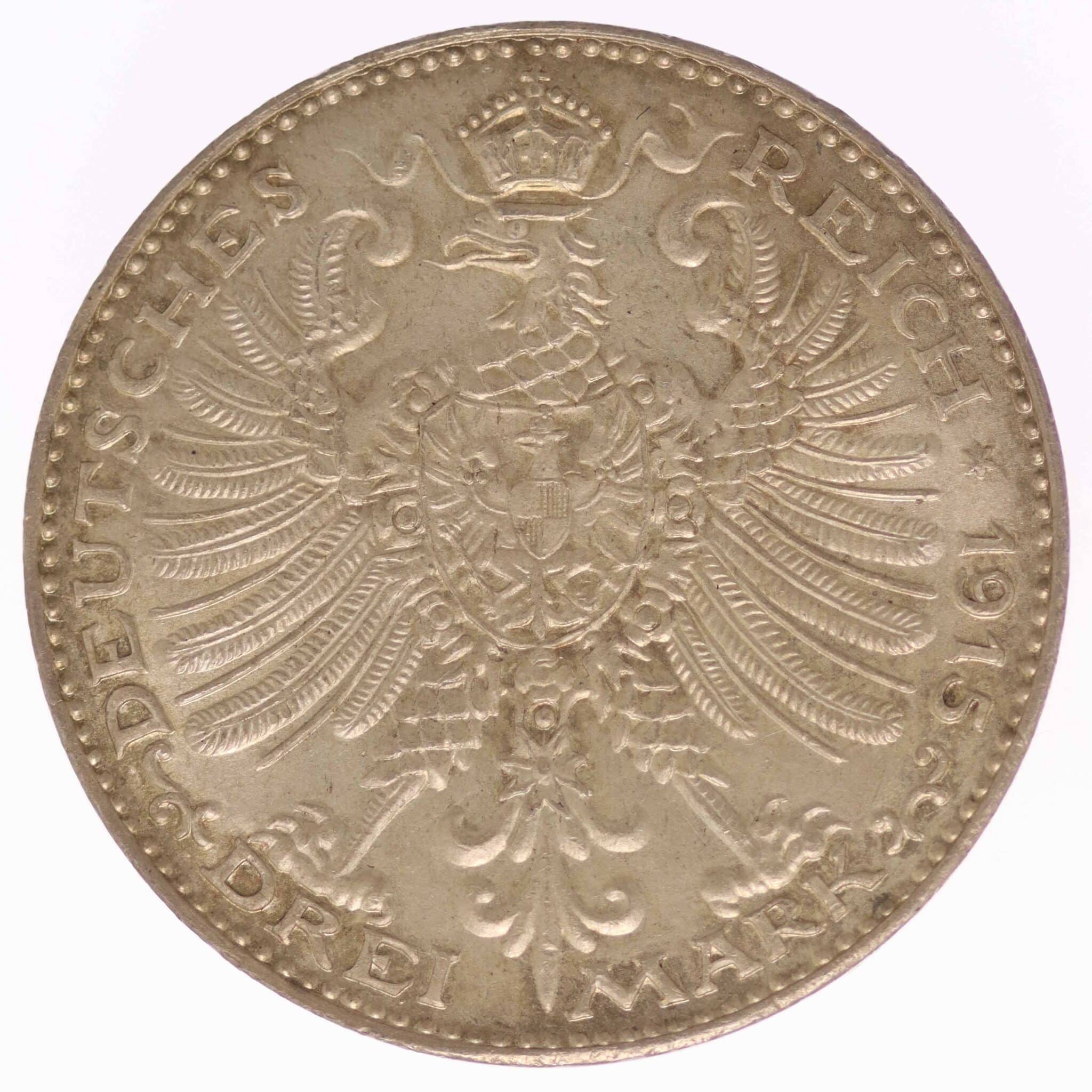 deutsches-kaiserreich-ab-1871-deutsche-silbermuenzen - Sachsen Weimar Eisenach Wilhelm Ernst 3 Mark 1915