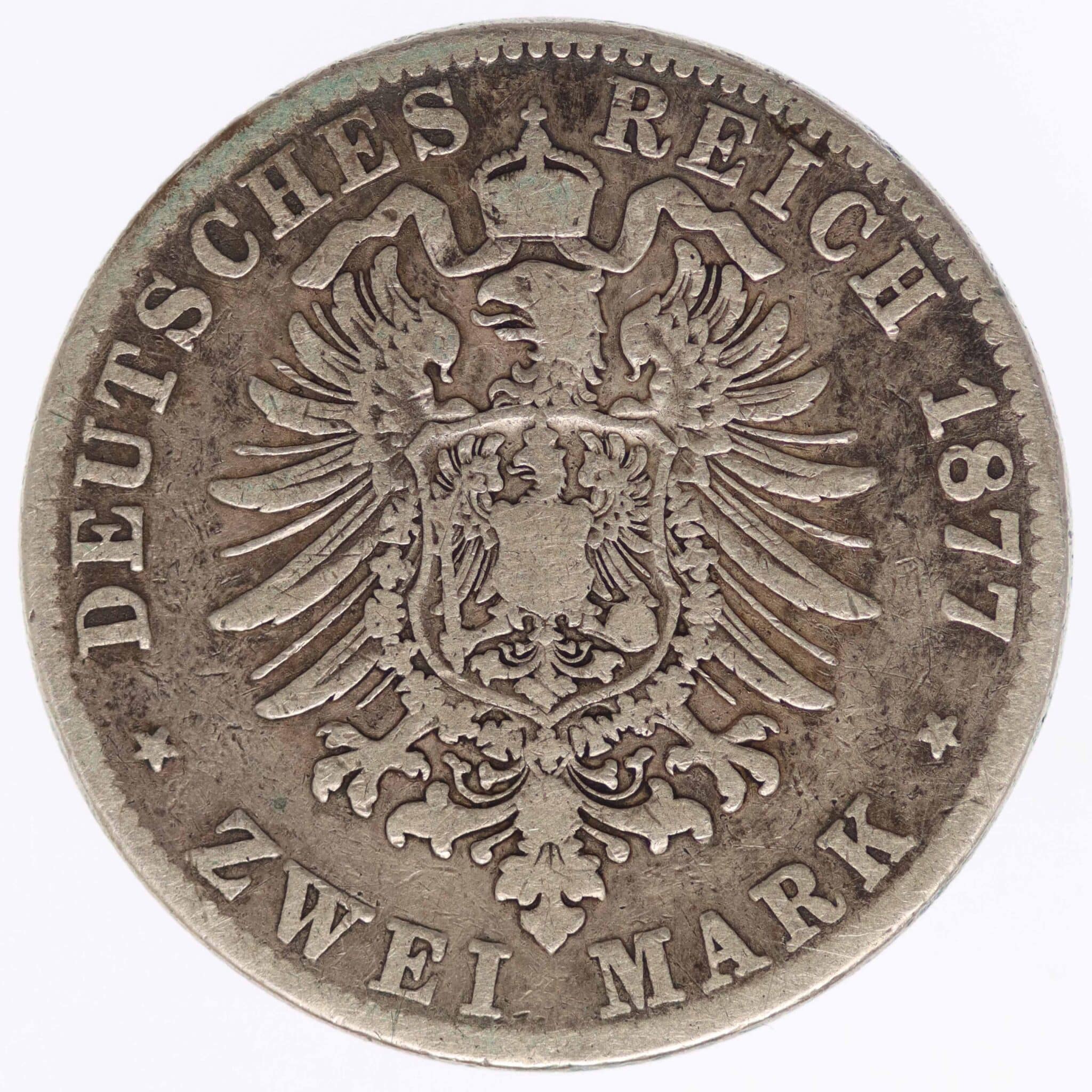 Hessen Ludwig III. 2 Mark 1877 deutsches-kaiserreich-ab-1871-deutsche-silbermuenzen - Hessen Ludwig III. 2 Mark 1877
