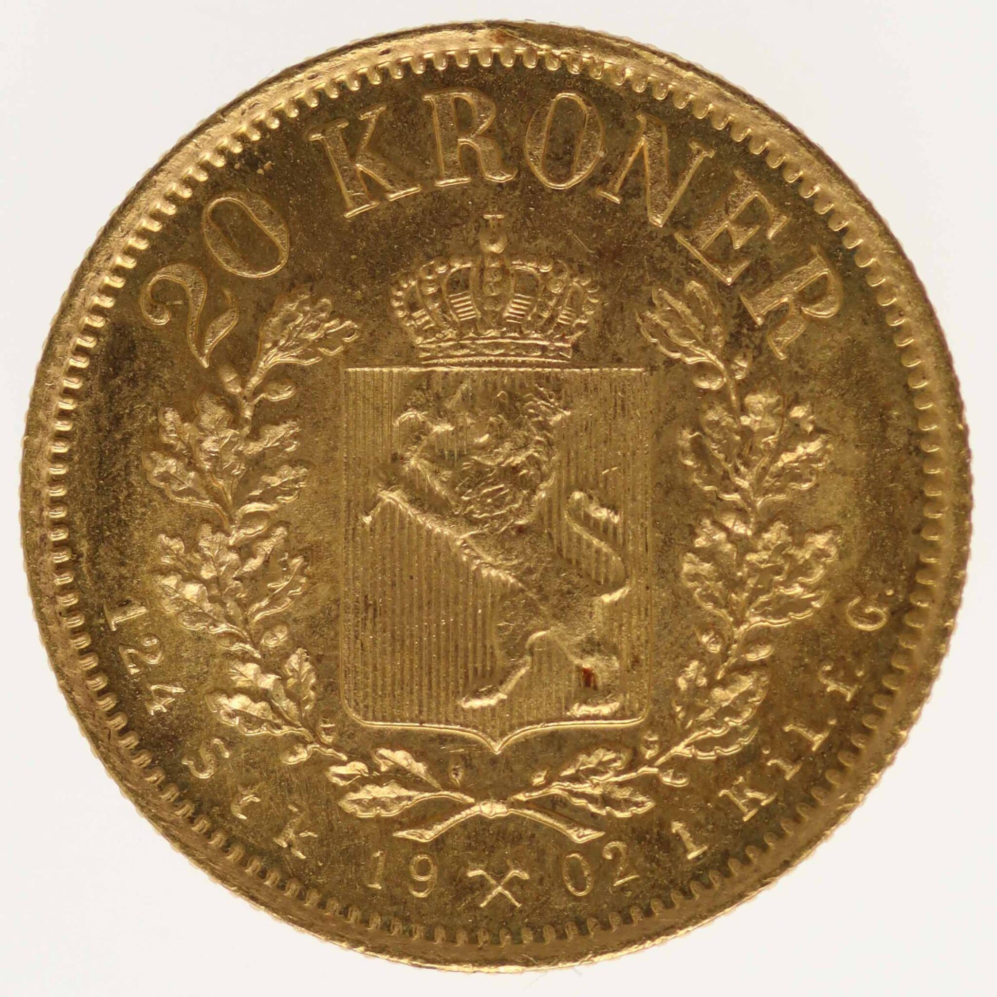 norwegen - Norwegen Oskar II. 20 Kronen 1902