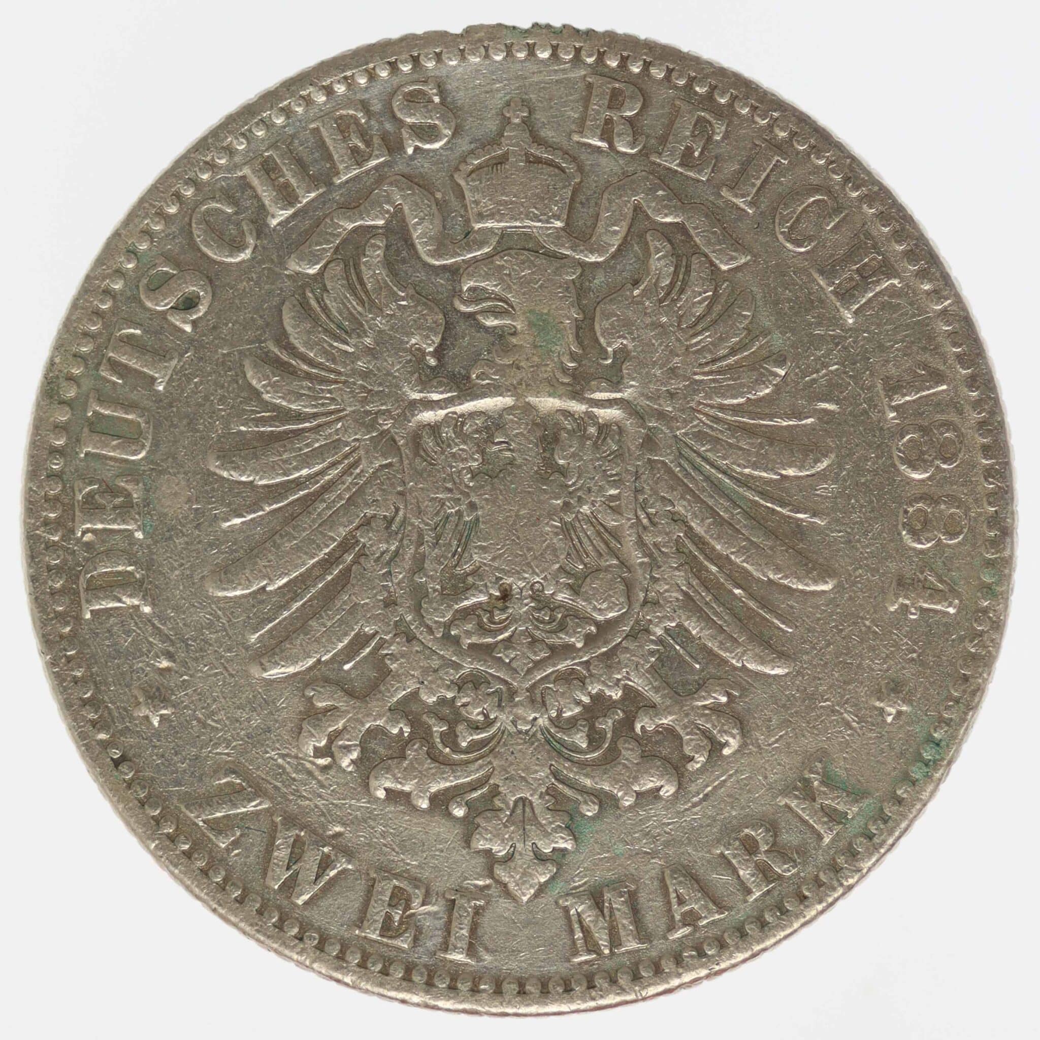 deutsches-kaiserreich-ab-1871-deutsche-silbermuenzen - Reuss jüngere Linie Heinrich XIV. 2 Mark 1884 A