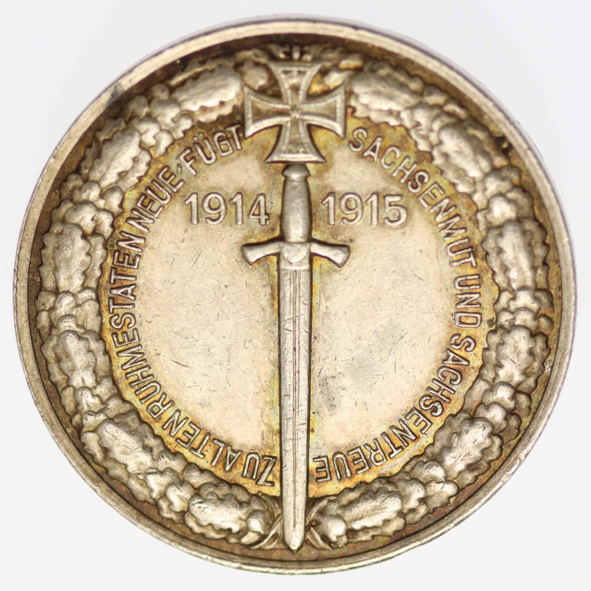 Sachsen Friedrich August III. Silbermedaille 1915 deutsches-kaiserreich-ab-1871-deutsche-silbermuenzen - Sachsen Friedrich August III. Silbermedaille 1915